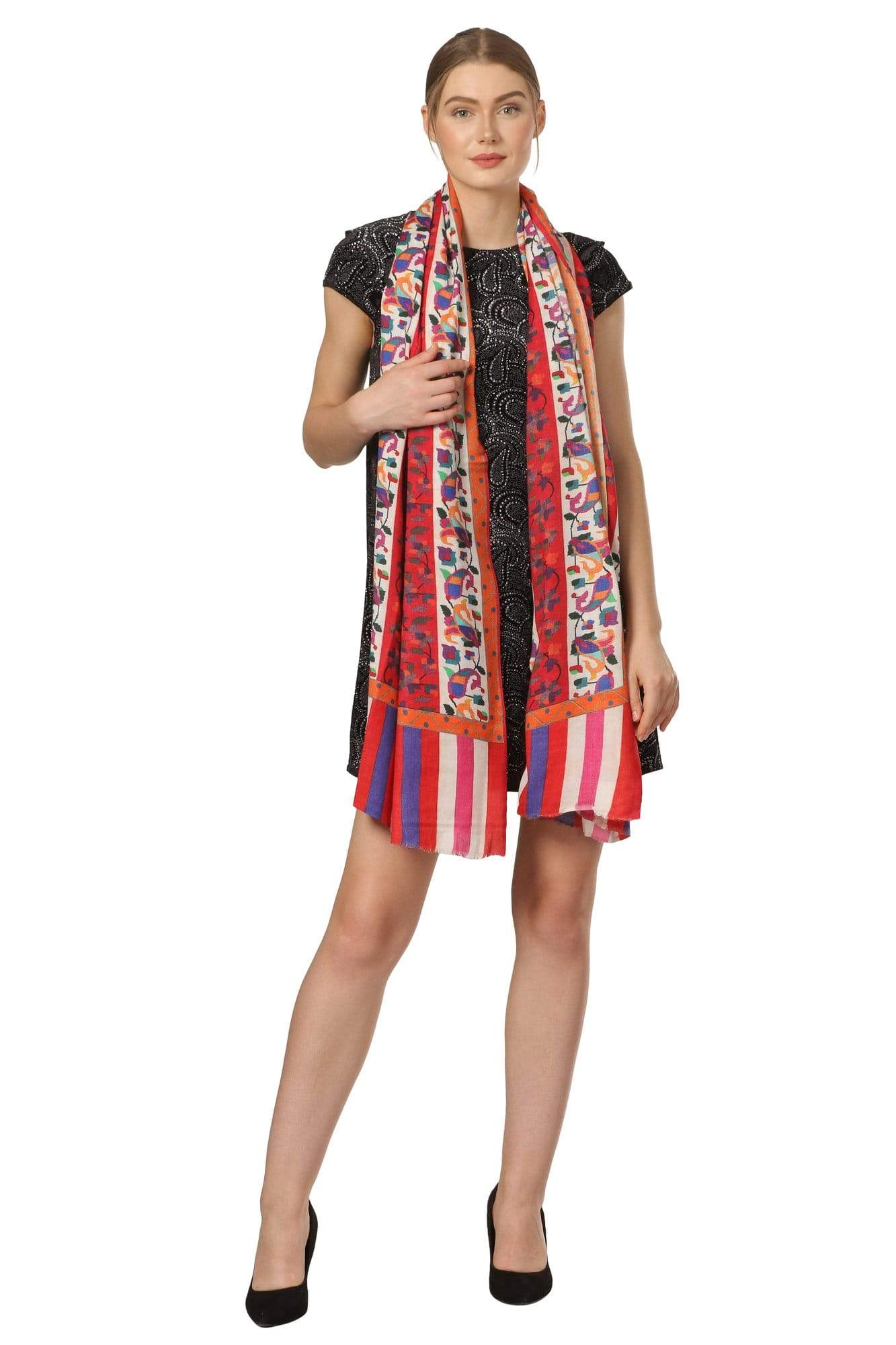 Pashtush Shawl Store Shawl Pashtush Womens Kaani Print Shawl, Multicoloured, 100% Pure Wool (Woolmark Certified)