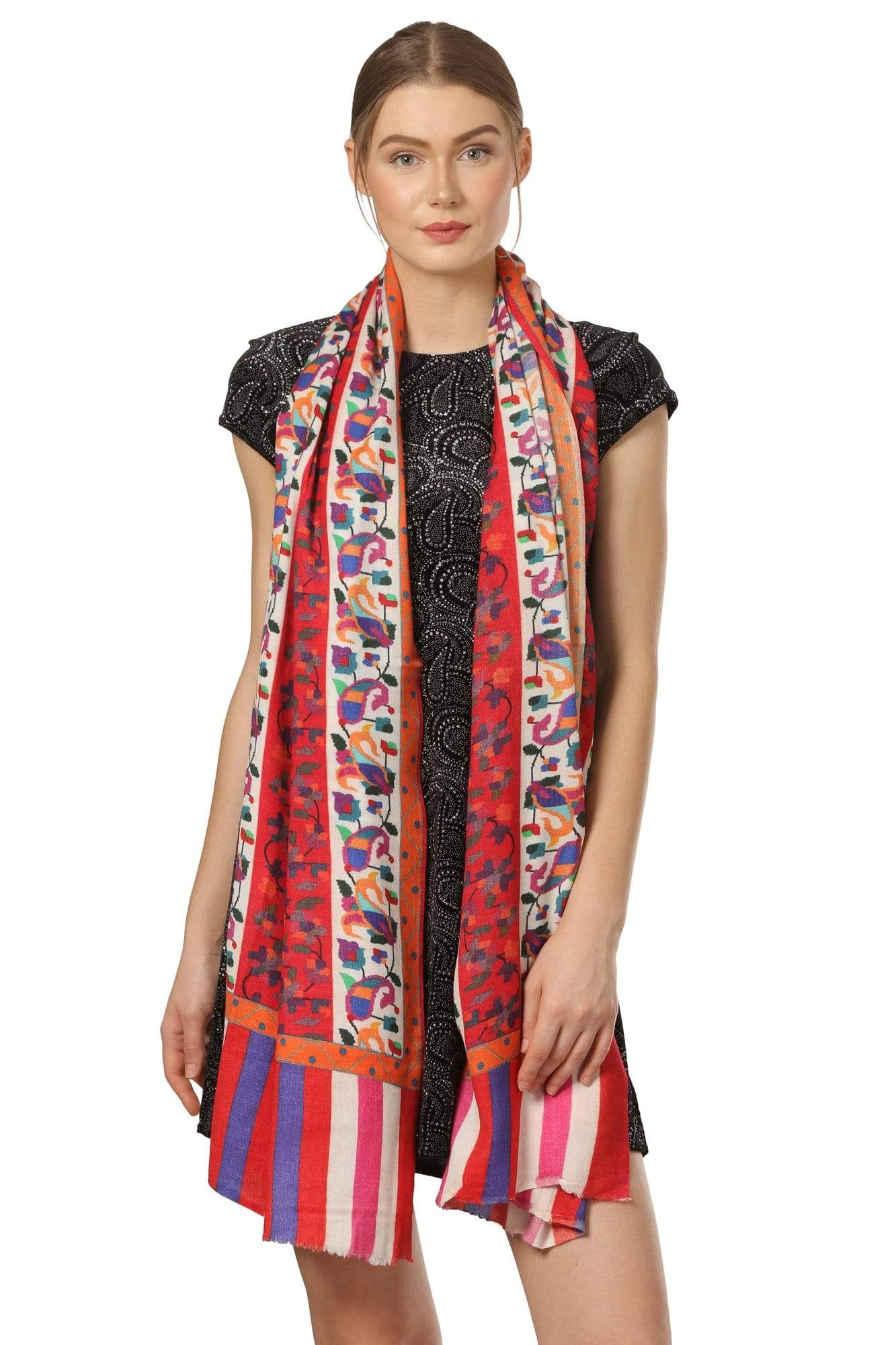 Pashtush Shawl Store Shawl Pashtush Womens Kaani Print Shawl, Multicoloured, 100% Pure Wool (Woolmark Certified)