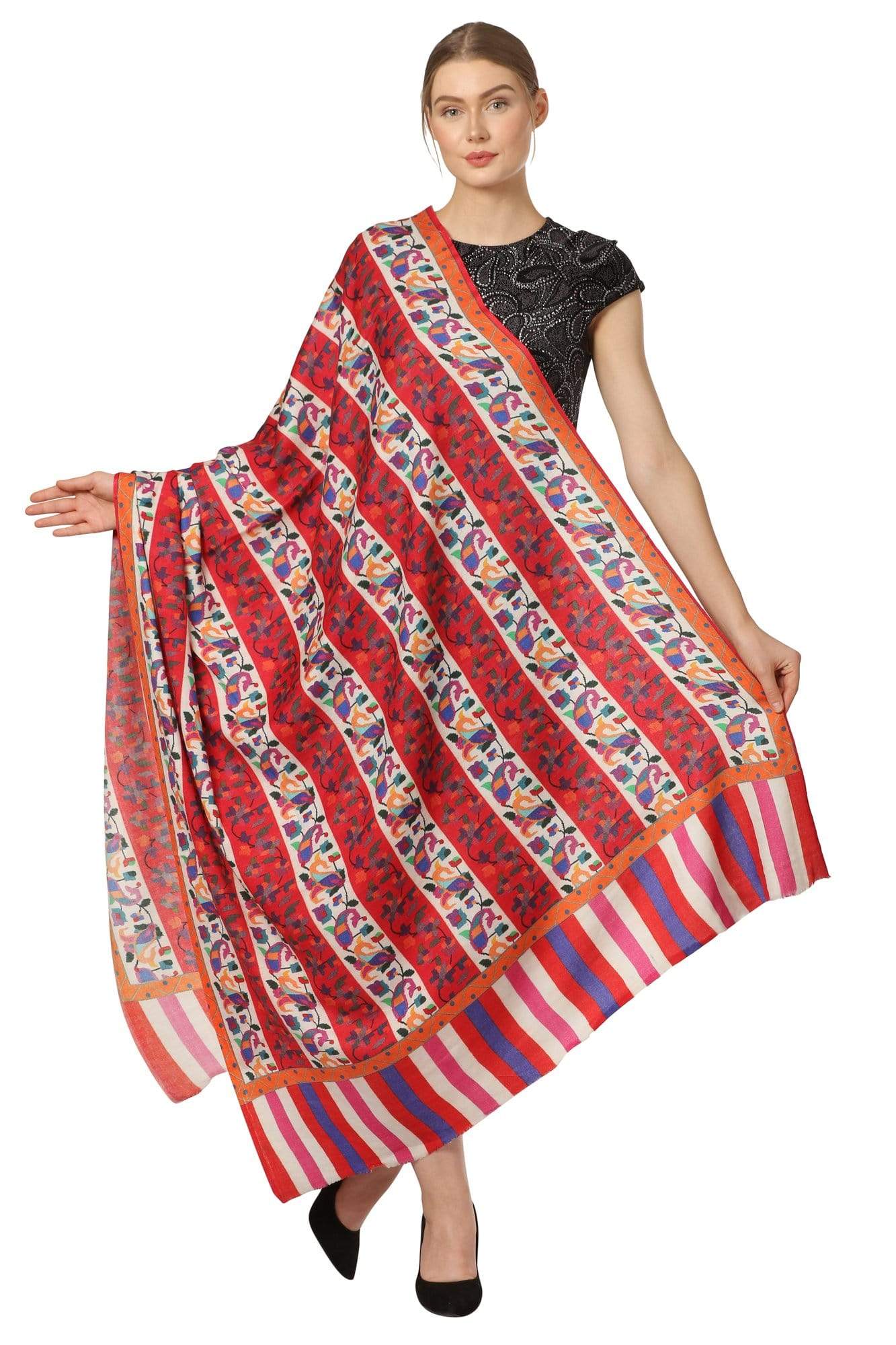 Pashtush Shawl Store Shawl Pashtush Womens Kaani Print Shawl, Multicoloured, 100% Pure Wool (Woolmark Certified)
