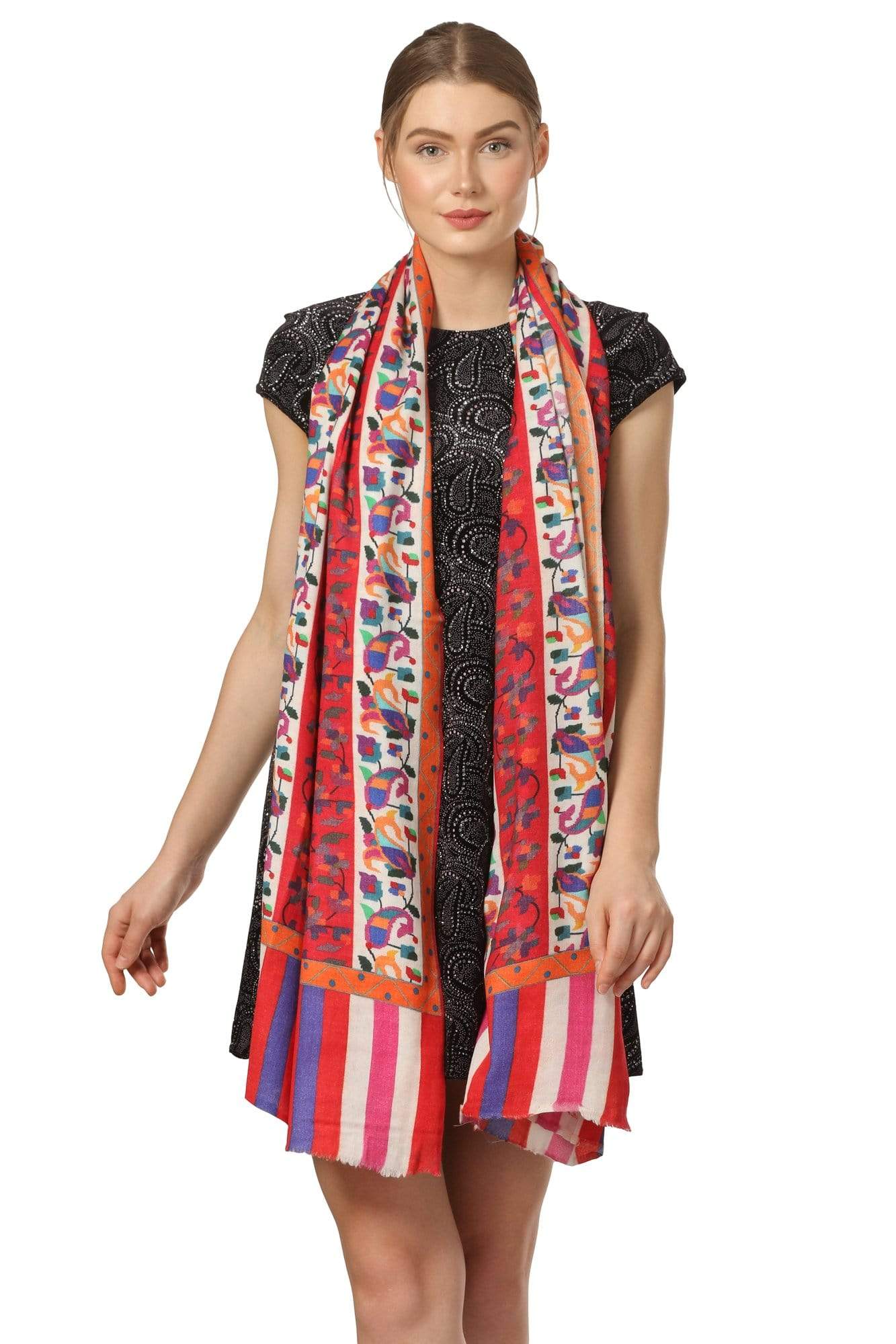 Pashtush Shawl Store Shawl Pashtush Womens Kaani Print Shawl, Multicoloured, 100% Pure Wool (Woolmark Certified)