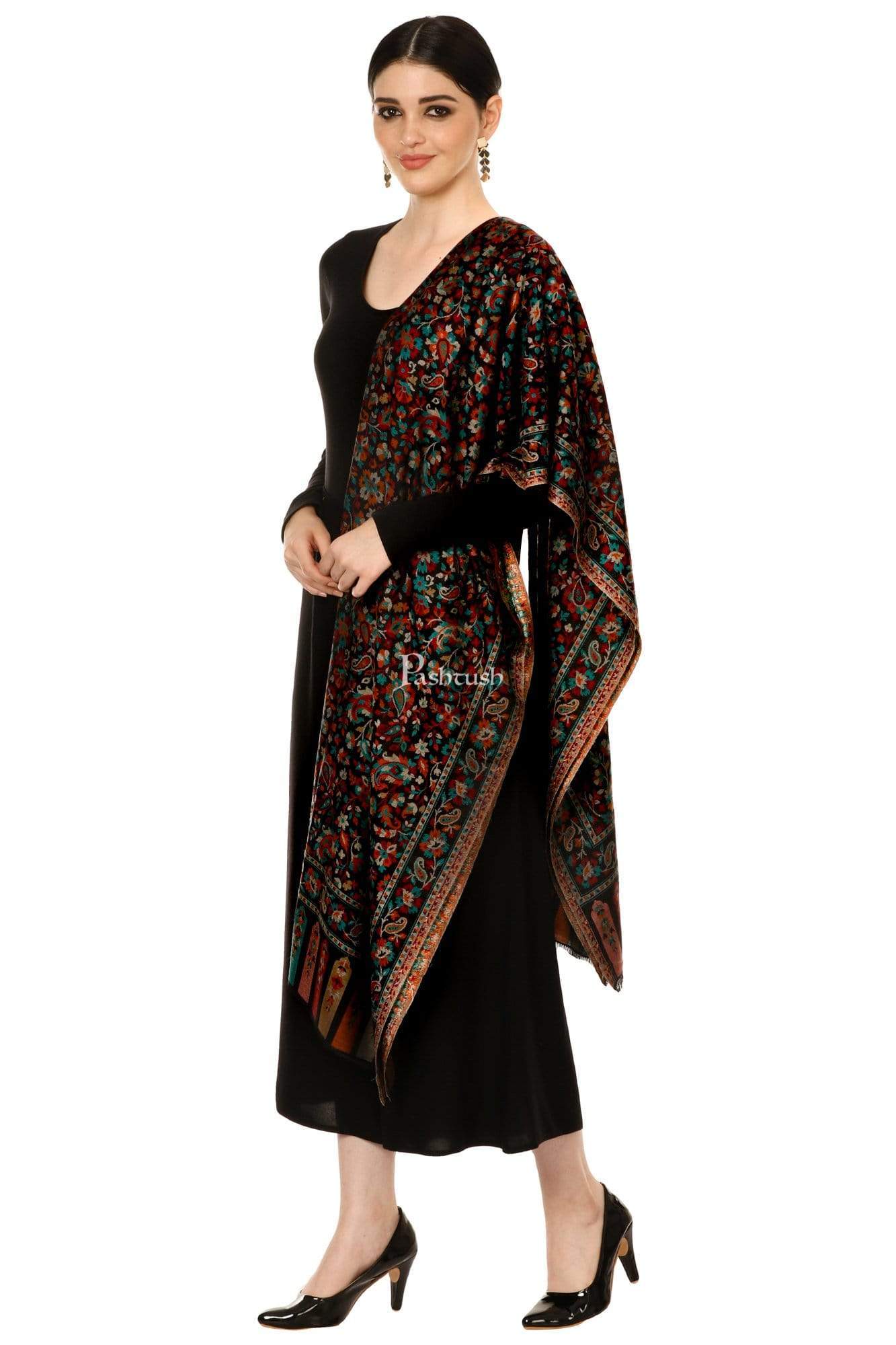 Pashtush India 100x200 Pashtush Womens Kaani Shawl, Faux Pashmina Shawl, Soft and Warm (Black)