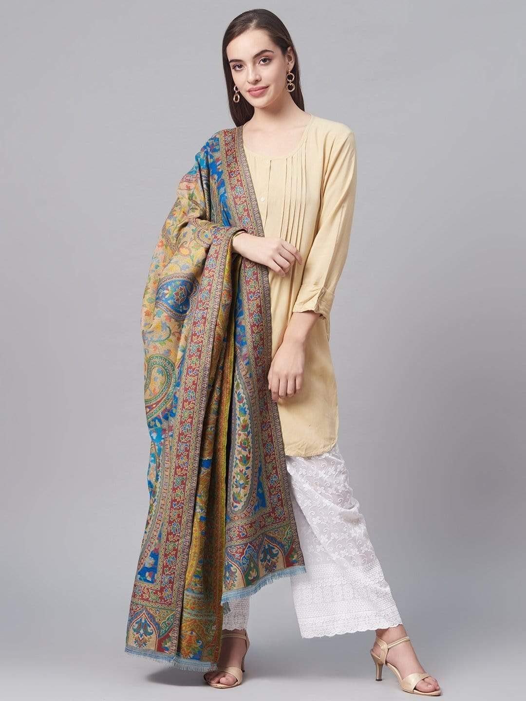 Pashtush India 100x200 PASHTUSH WOMENS KAANI SHAWL, FAUX PASHMINA, SOFT AND WARM, BARABIC BLUE