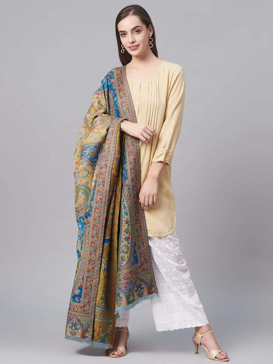 Pashtush India 100x200 PASHTUSH WOMENS KAANI SHAWL, FAUX PASHMINA, SOFT AND WARM, BARABIC BLUE