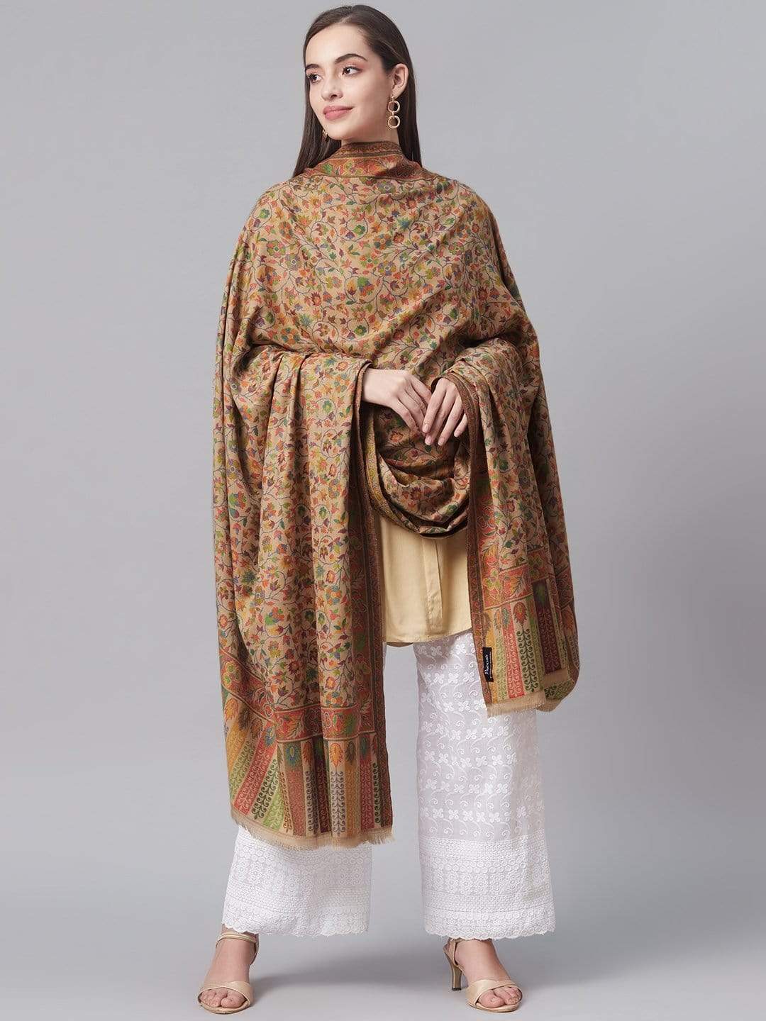 Pashtush India 100x200 PASHTUSH WOMENS KAANI SHAWL, FAUX PASHMINA, SOFT AND WARM, BEIGE