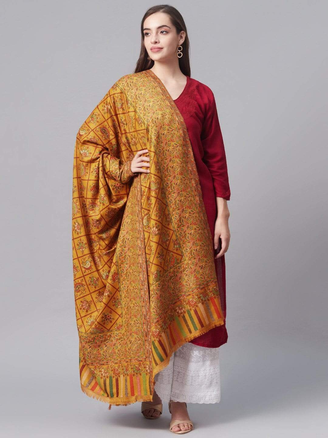 Pashtush India 100x200 PASHTUSH WOMENS KAANI SHAWL, FAUX PASHMINA, SOFT AND WARM, KASHMIRI MUSTARD