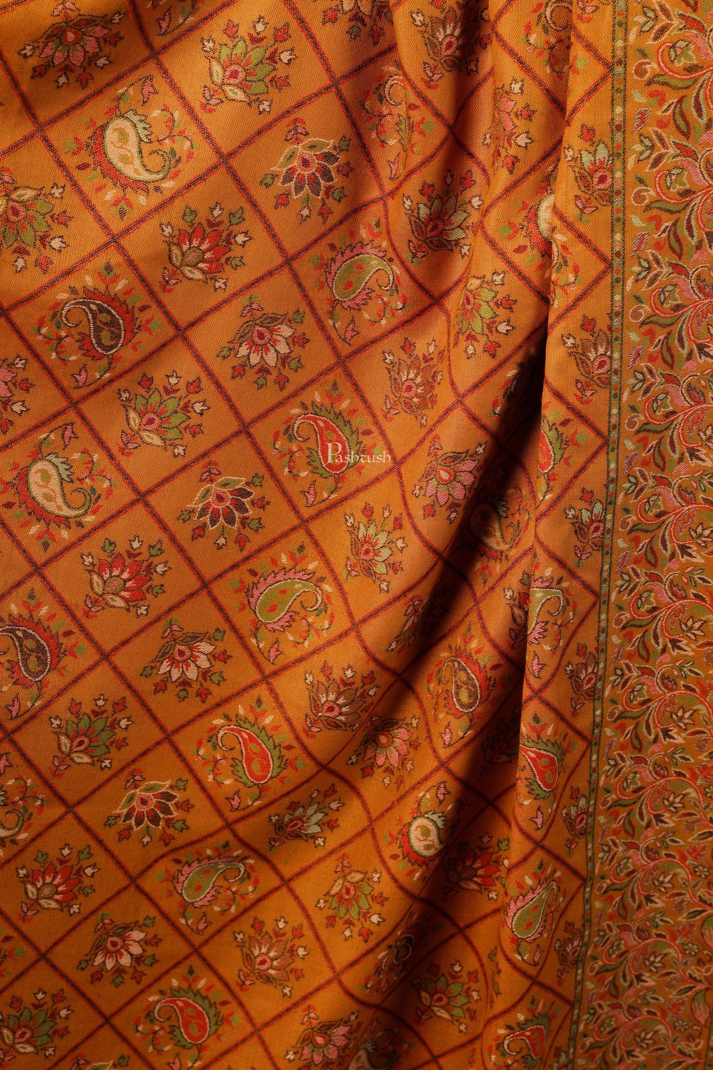 Pashtush India 100x200 PASHTUSH WOMENS KAANI SHAWL, FAUX PASHMINA, SOFT AND WARM, KASHMIRI MUSTARD