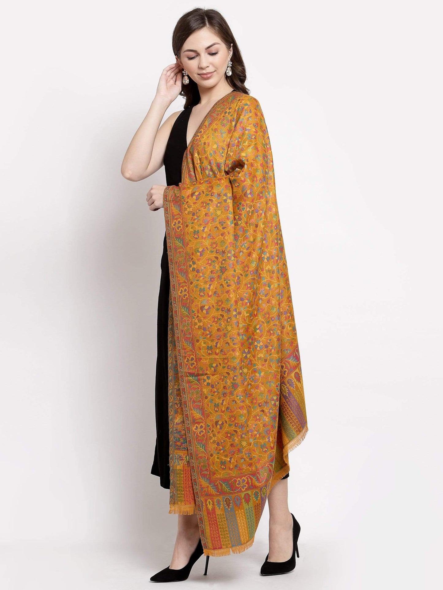 Pashtush India 100x200 Pashtush Womens Kaani Shawl, Faux Pashmina, Soft and Warm, Kashmiri Mustard