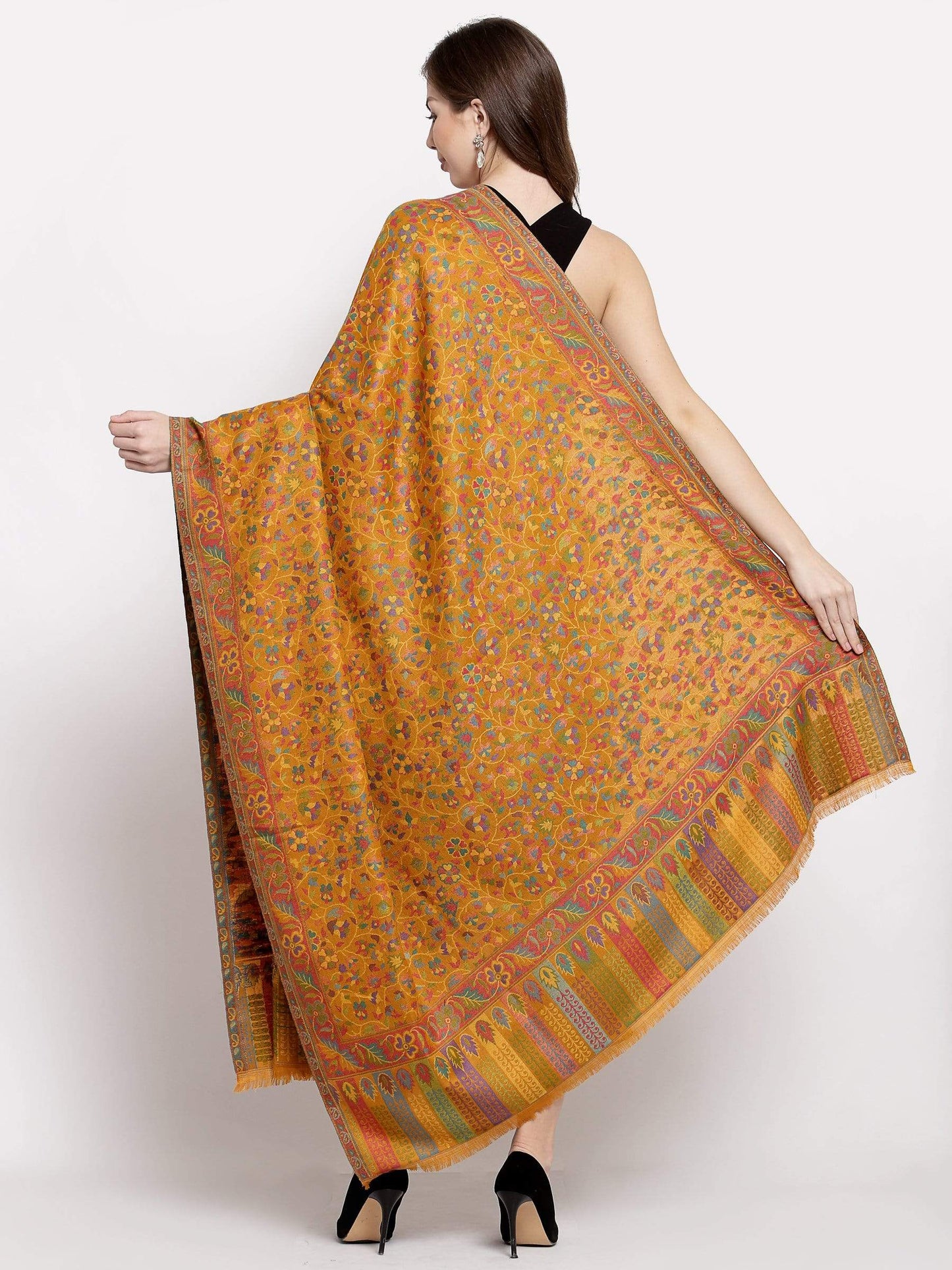 Pashtush India 100x200 Pashtush Womens Kaani Shawl, Faux Pashmina, Soft and Warm, Kashmiri Mustard