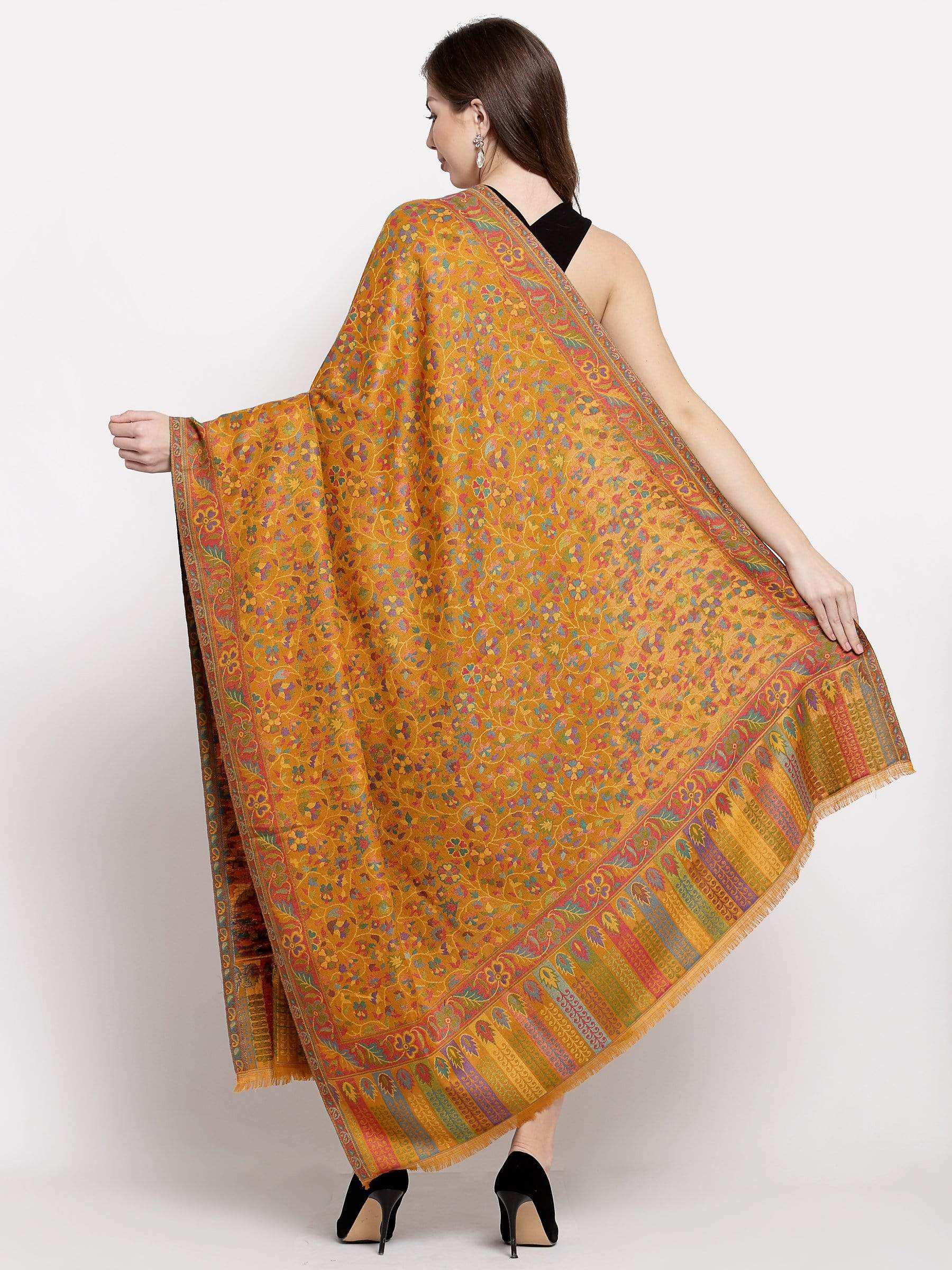 Pashtush India 100x200 Pashtush Womens Kaani Shawl, Faux Pashmina, Soft and Warm, Kashmiri Mustard