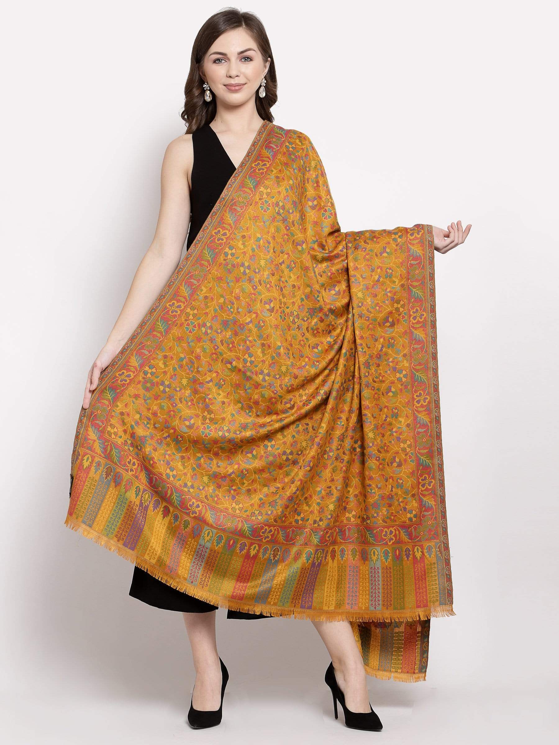 Pashtush India 100x200 Pashtush Womens Kaani Shawl, Faux Pashmina, Soft and Warm, Kashmiri Mustard