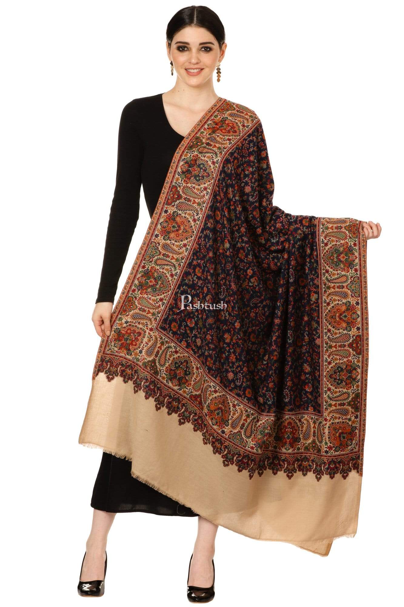 Pashtush Shawl Store Shawl Pashtush Womens Kaani Shawl, Faux Pashmina, Woven Jacquard Design with Woven Kashmiri Paisleys, Soft and Warm Faux Pashmina