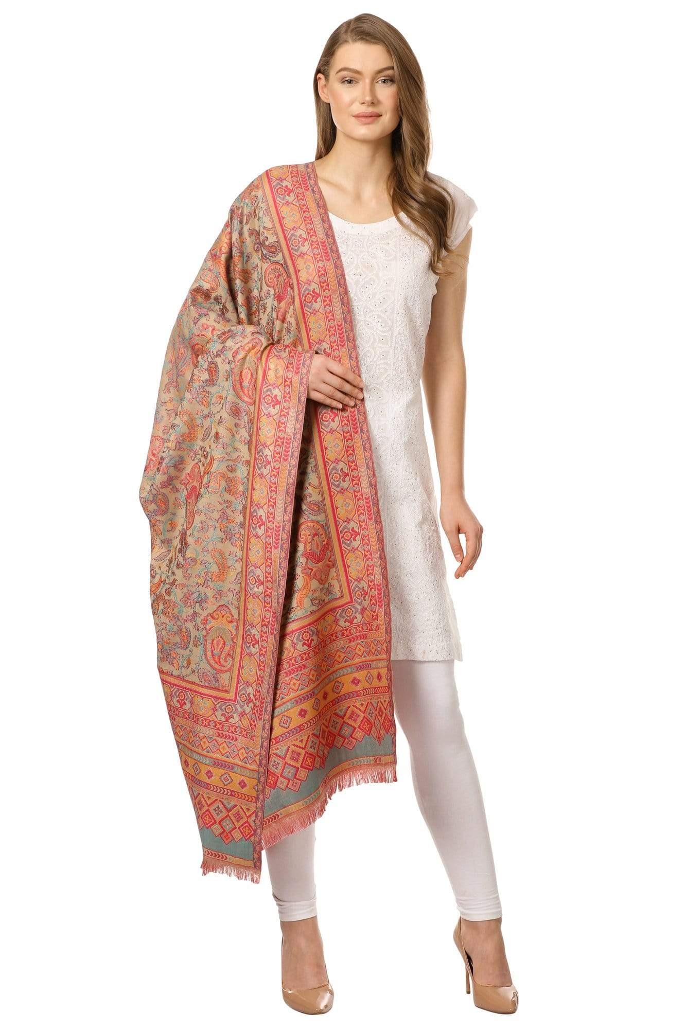 Pashtush India 100x200 Pashtush Womens Kaani Shawl, Faux Pashmina, Woven Jacquard Design with Woven Kashmiri Paisleys, Soft and Warm Faux Pashmina