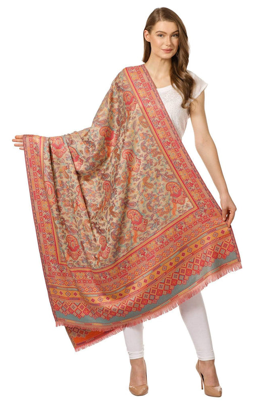 Pashtush India 100x200 Pashtush Womens Kaani Shawl, Faux Pashmina, Woven Jacquard Design with Woven Kashmiri Paisleys, Soft and Warm Faux Pashmina