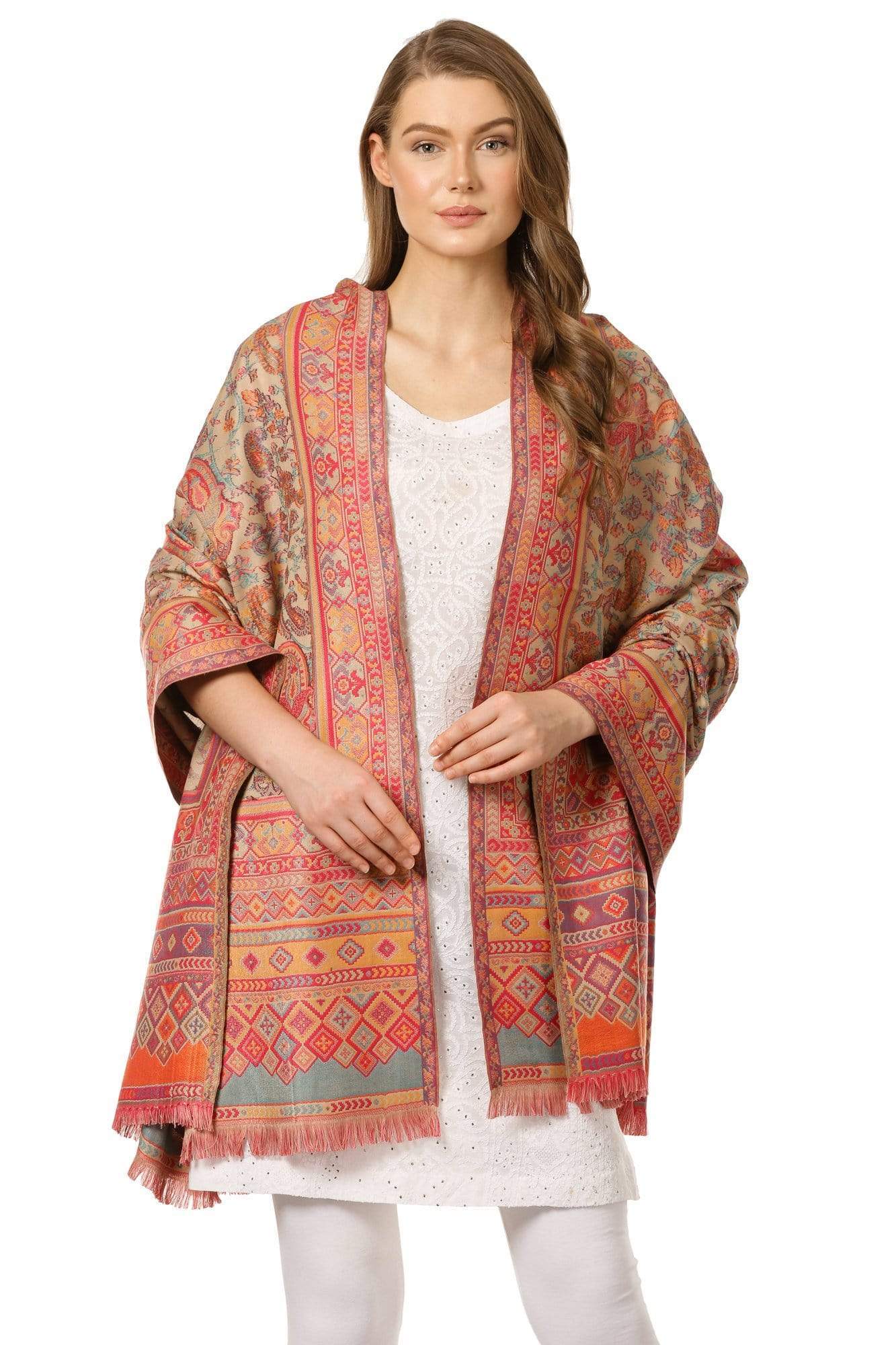 Pashtush India 100x200 Pashtush Womens Kaani Shawl, Faux Pashmina, Woven Jacquard Design with Woven Kashmiri Paisleys, Soft and Warm Faux Pashmina