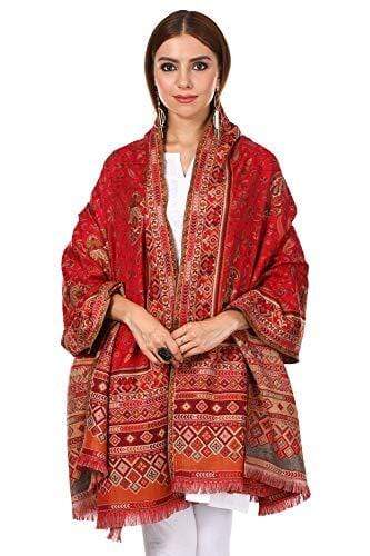 Pashtush Shawl Store Shawl Pashtush Womens Kaani Shawl, Faux Pashmina, Woven Jacquard Design with Woven Kashmiri Paisleys, Soft and Warm Faux Pashmina (Taupe) (Bridal Red)