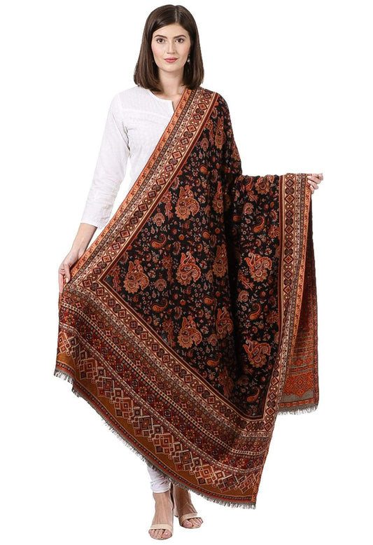 Pashtush India 100x200 Pashtush Womens Kaani Shawl, Woven Jacquard Design with Woven Kashmiri Paisleys, Soft and Warm Faux Pashmina