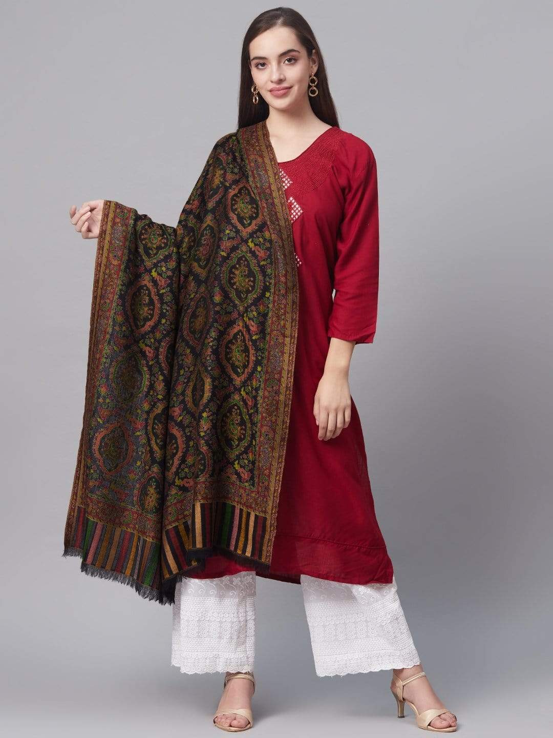 Pashtush India 100x200 Pashtush Womens Kaani Weave Shawl, Pure Wool with Woolmark Certificate, Black