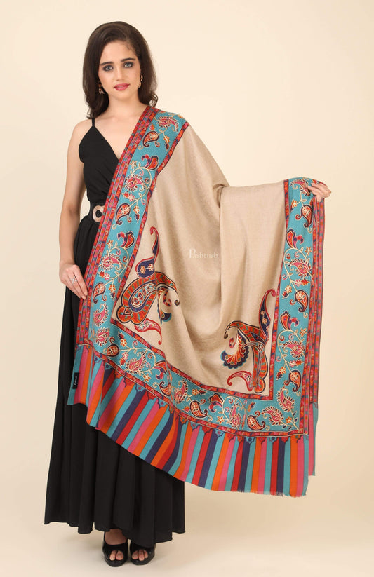 Pashtush India 114x228 Pashtush Womens Kalamkari Embroidery Shawl, Fine Wool Shawls, Medium