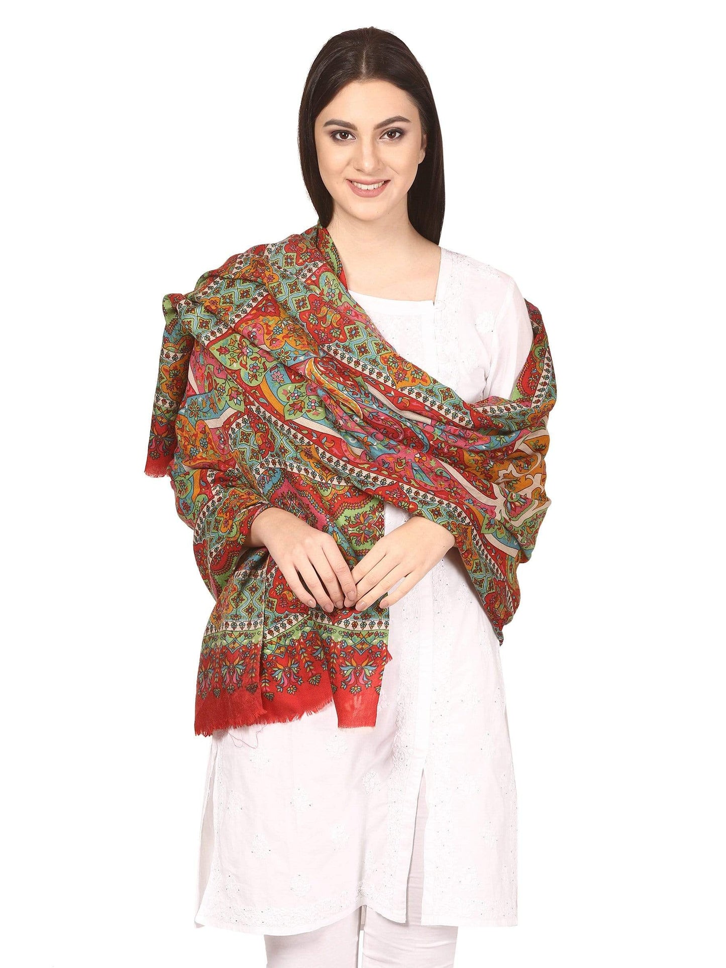 Pashtush India Shawl Pashtush Womens Kalamkari Fine Wool Hand Printed Stole Scarf