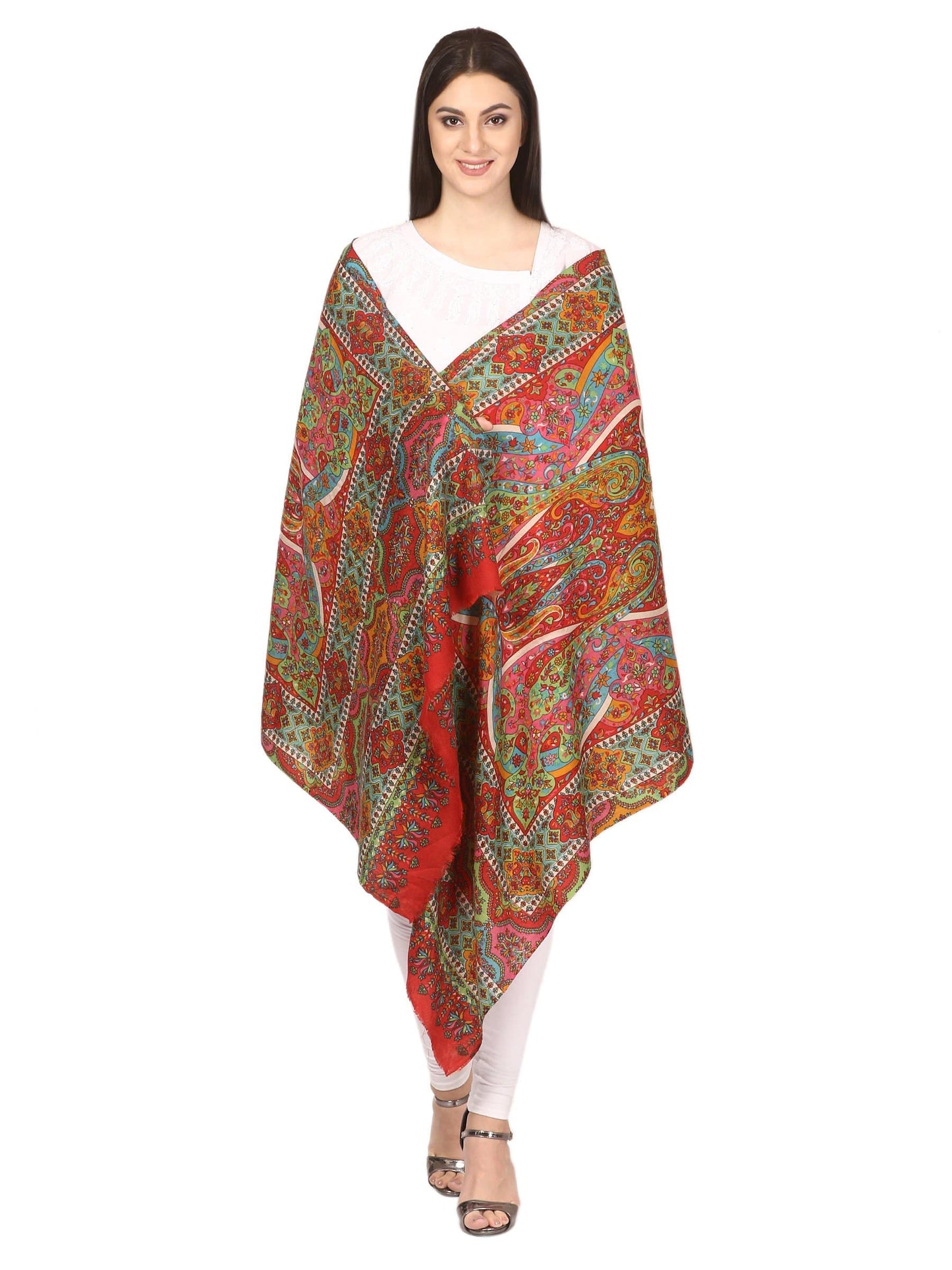 Pashtush India Shawl Pashtush Womens Kalamkari Fine Wool Hand Printed Stole Scarf