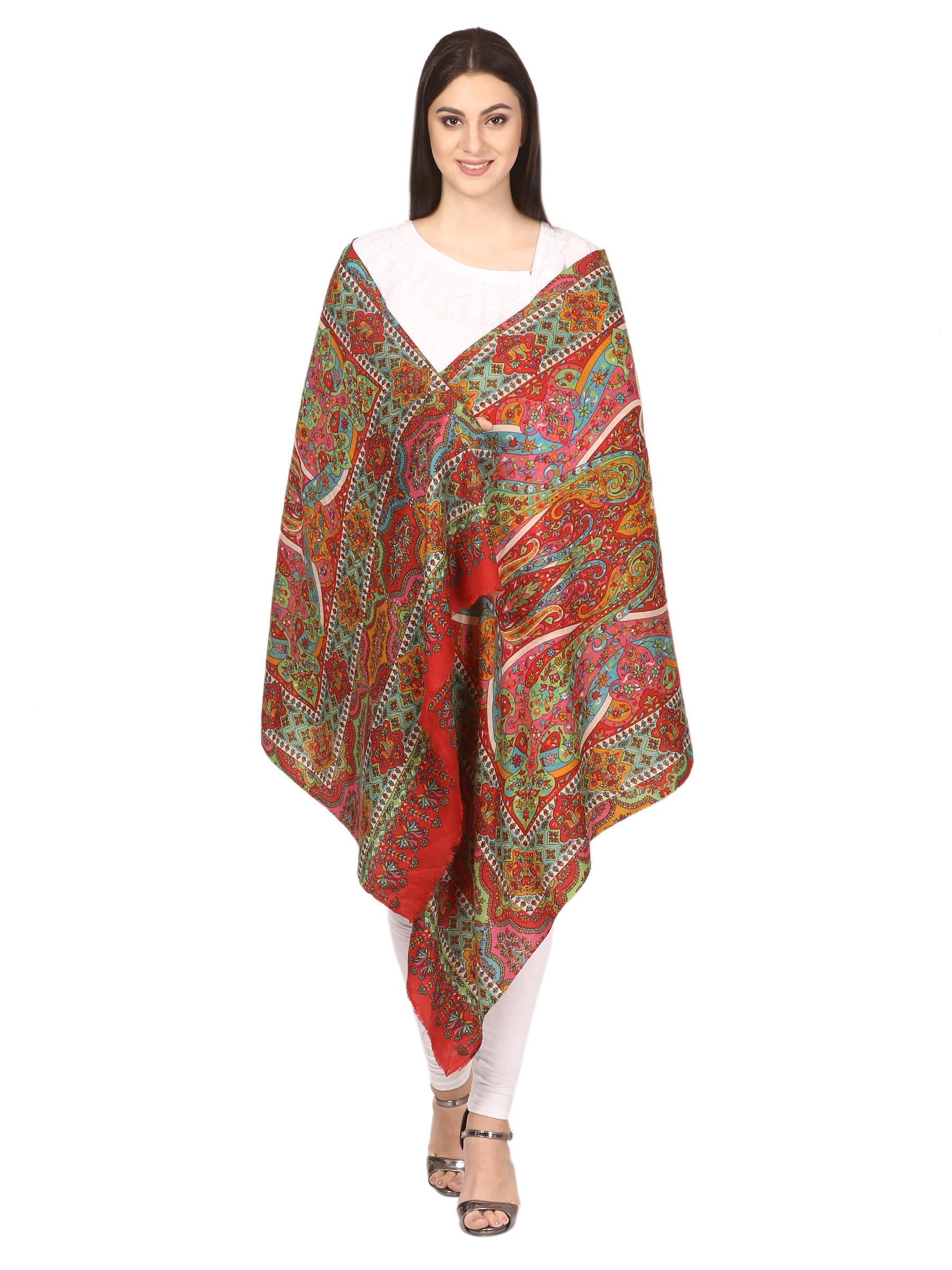Pashtush India Shawl Pashtush Womens Kalamkari Fine Wool Hand Printed Stole Scarf