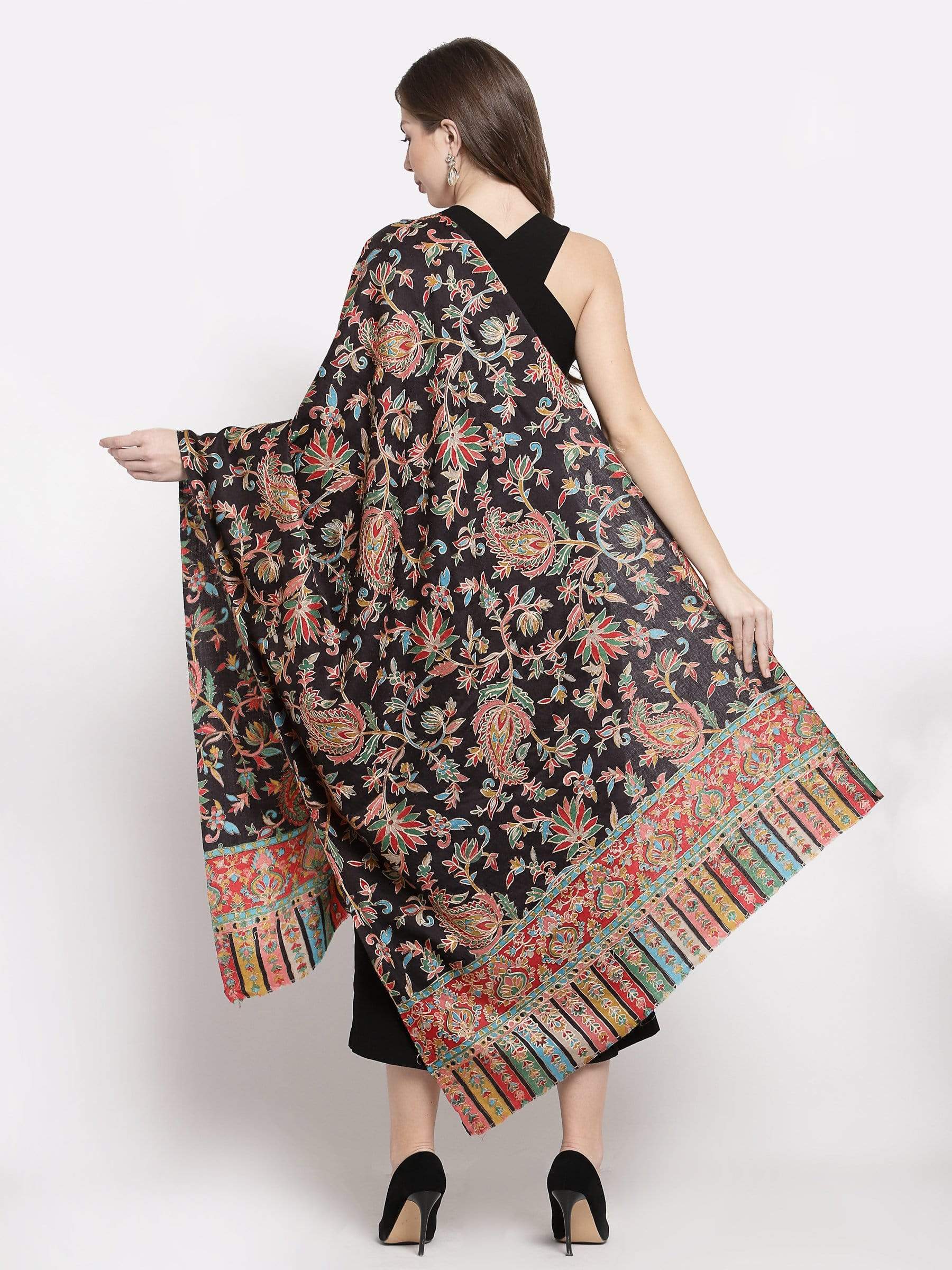 Pashtush India 70x200 Pashtush Womens Kalamkari Fine Wool Hand Printed Stole Scarf