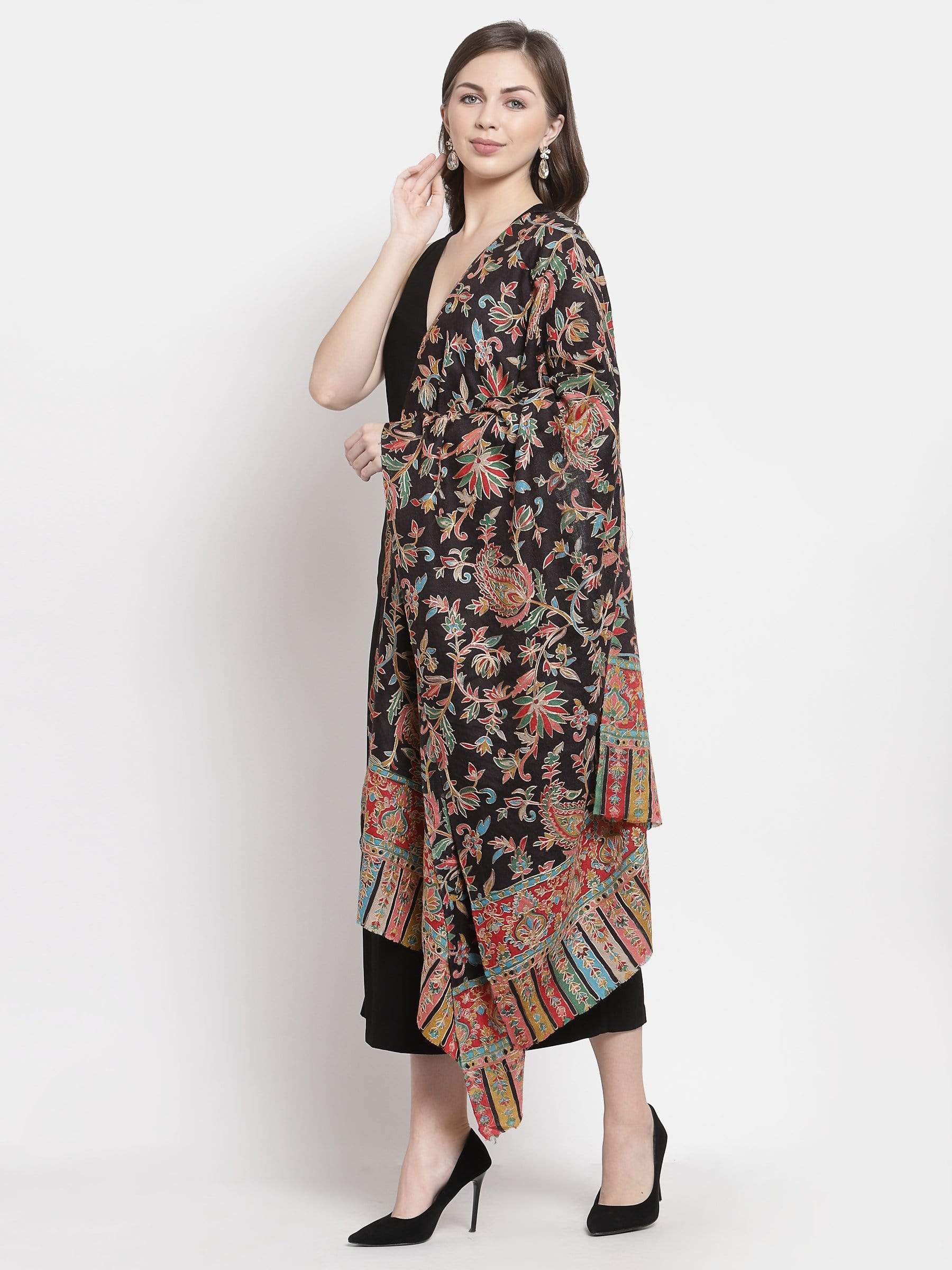 Pashtush India 70x200 Pashtush Womens Kalamkari Fine Wool Hand Printed Stole Scarf