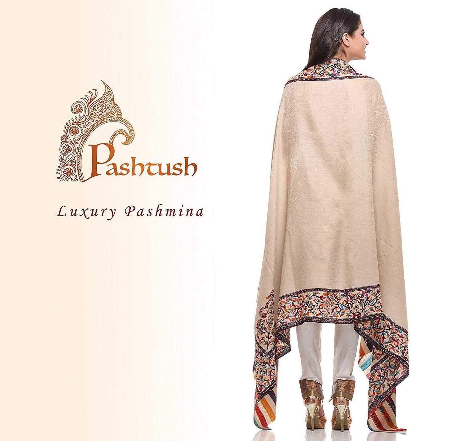 Pashtush India 114x228 Pashtush womens Kalamkari Outline Embroidery Shawl, Multicoloured