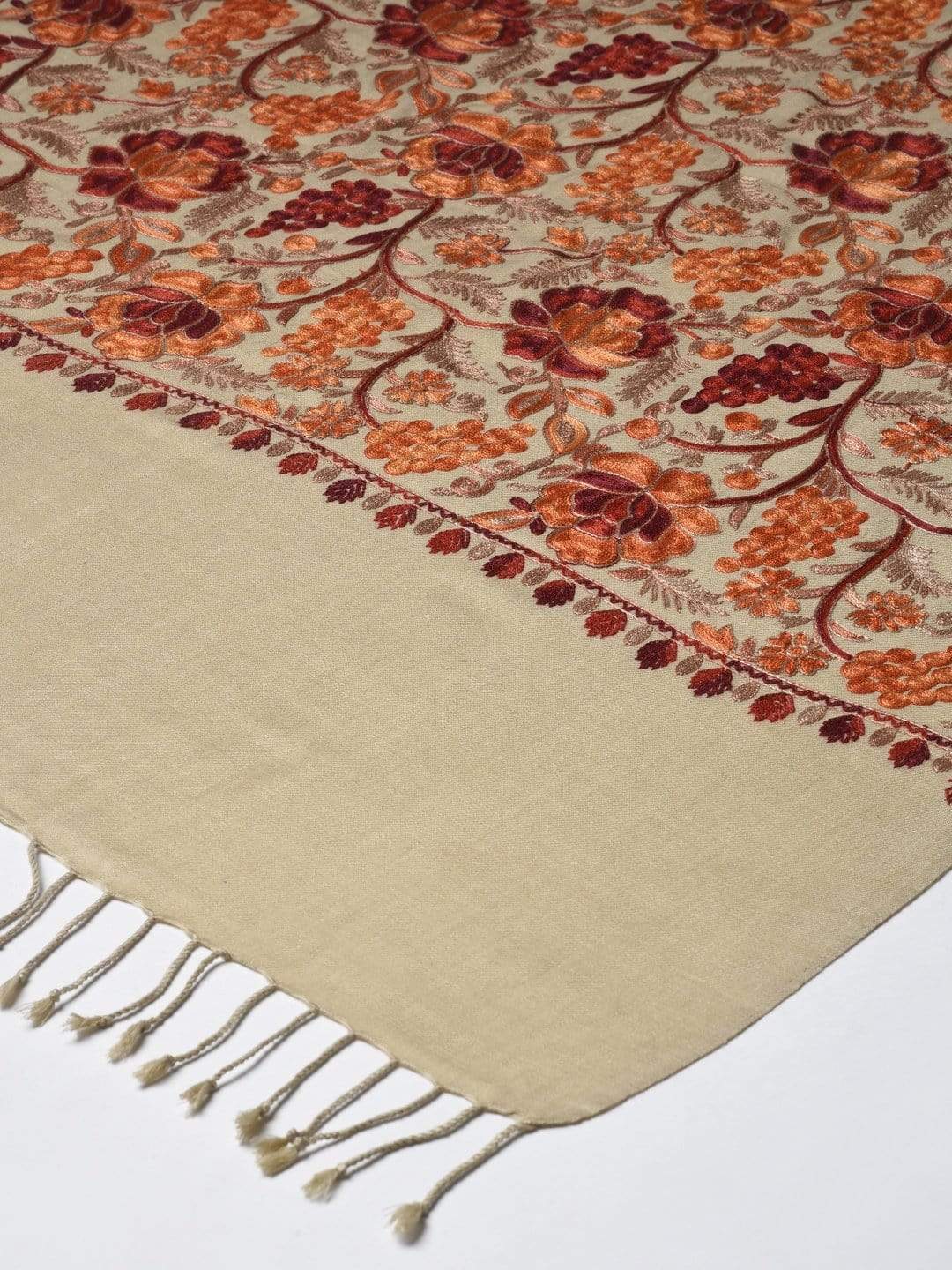 Pashtush India 70x200 PASHTUSH Womens KASHMIRI AARI EMBROIDERY STOLE, Gulaabdar Beige