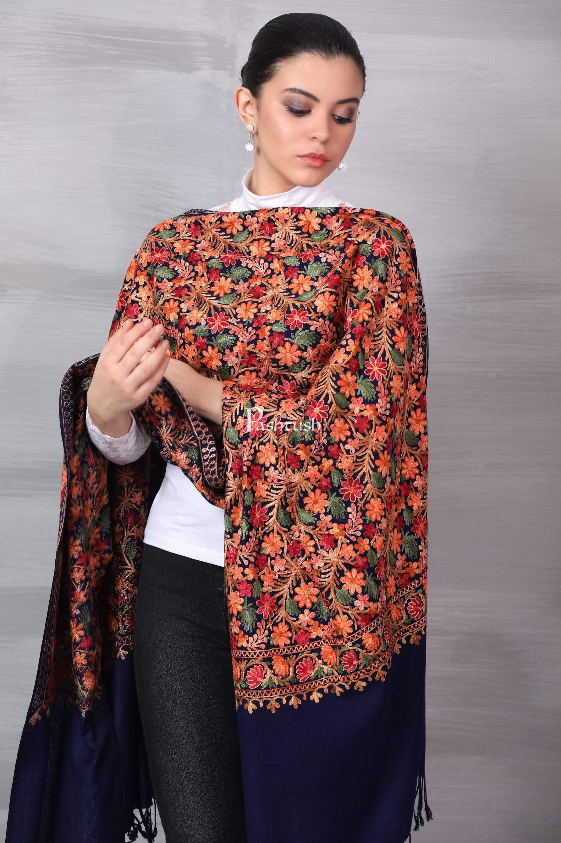 Pashtush Store Stole Pashtush Womens Kashmiri Aari Embroidery Stole, Soft and Warm