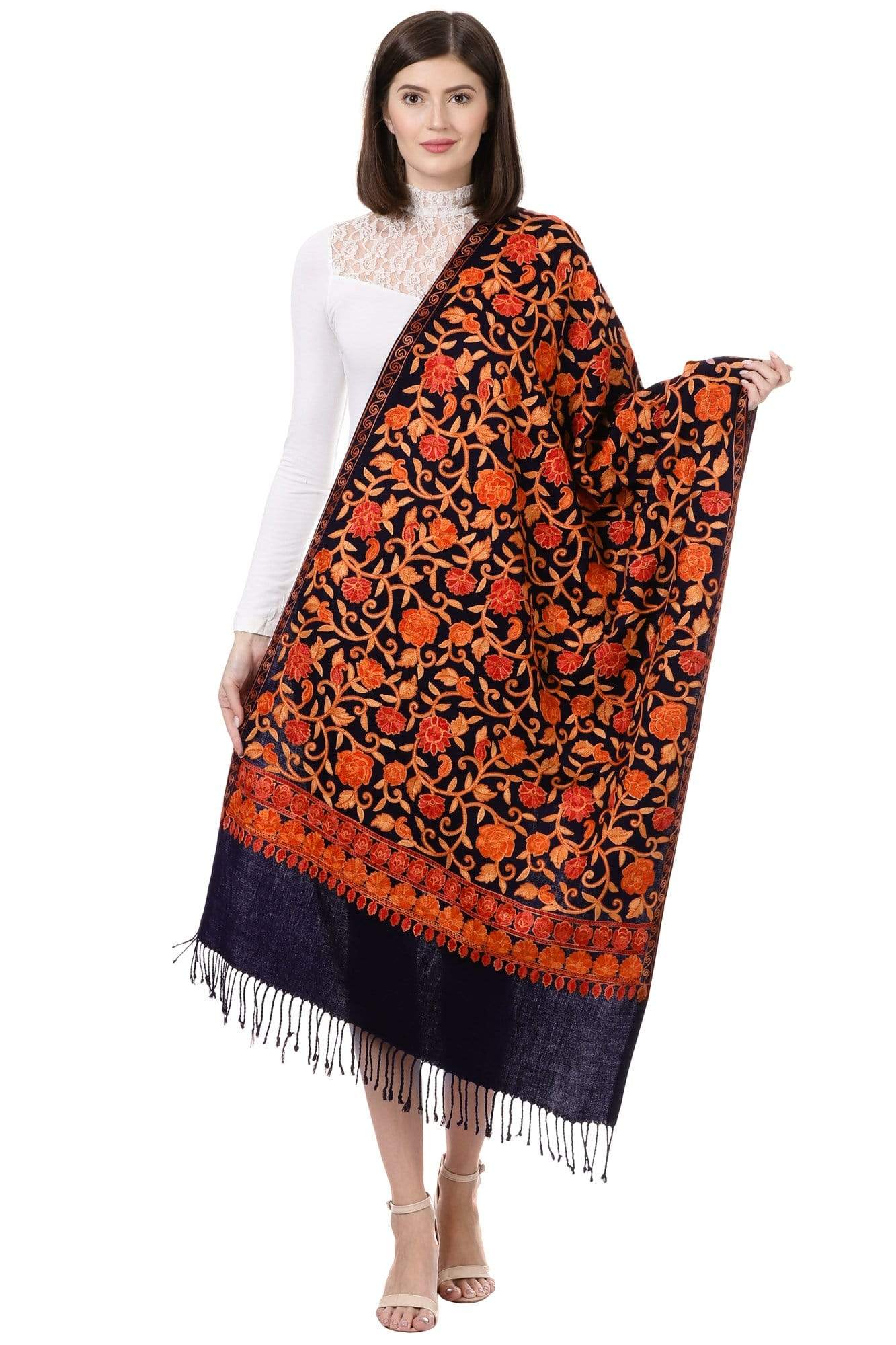 Pashtush Store Stole Pashtush Womens Kashmiri Aari Embroidery Stole, Thick and Warm