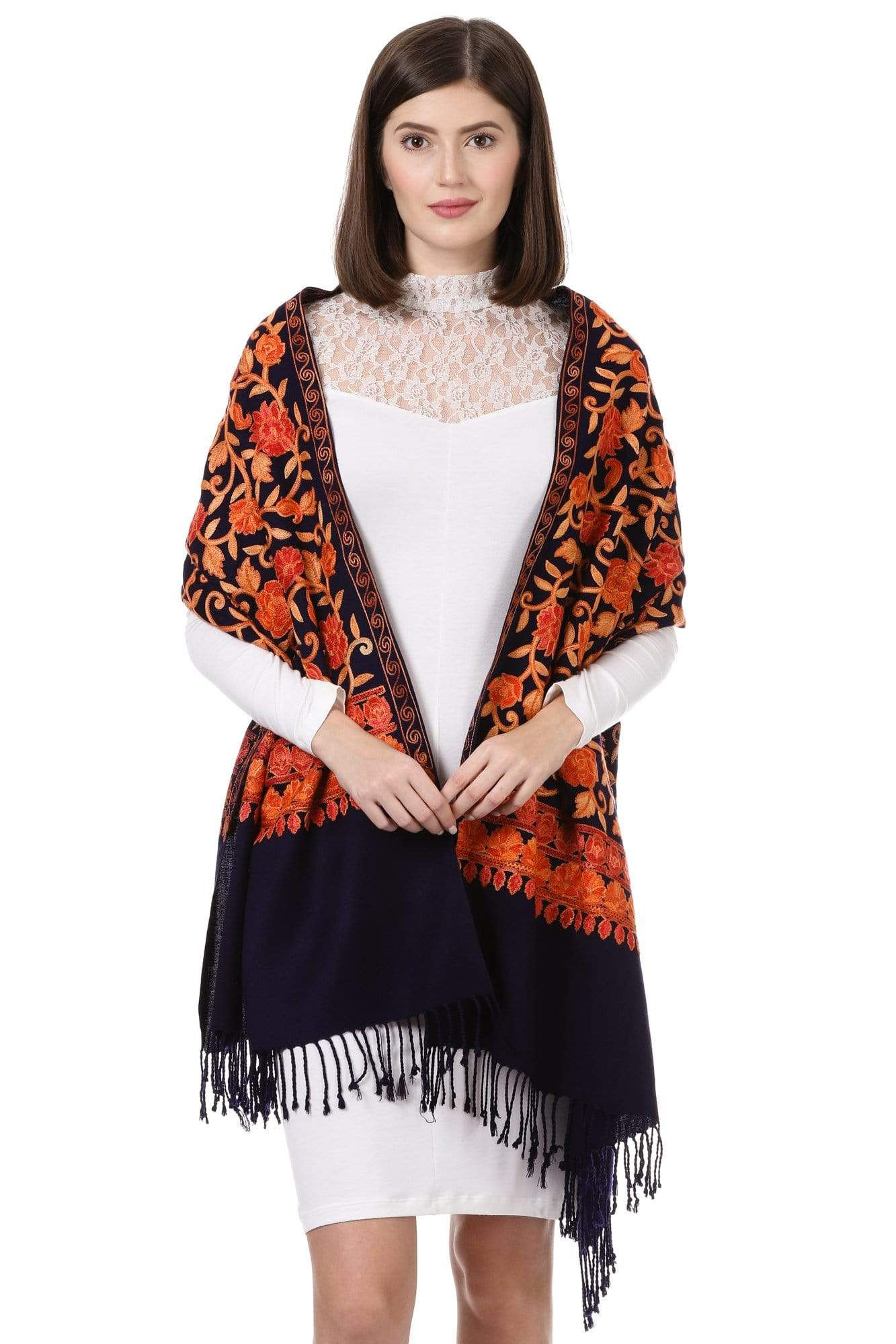 Pashtush India 70x200 Pashtush Womens Kashmiri Aari Embroidery Stole, Thick and Warm