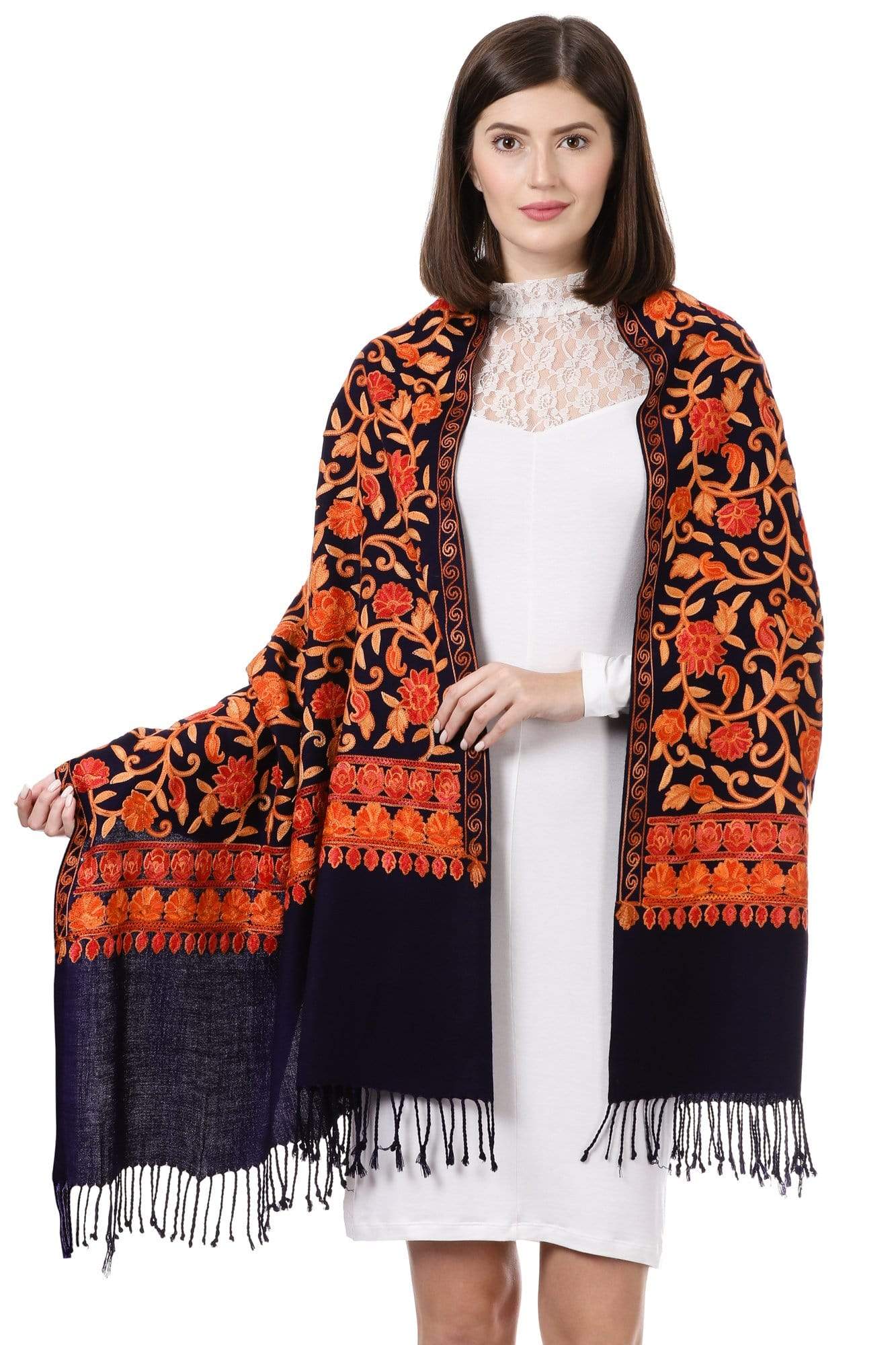 Pashtush India 70x200 Pashtush Womens Kashmiri Aari Embroidery Stole, Thick and Warm