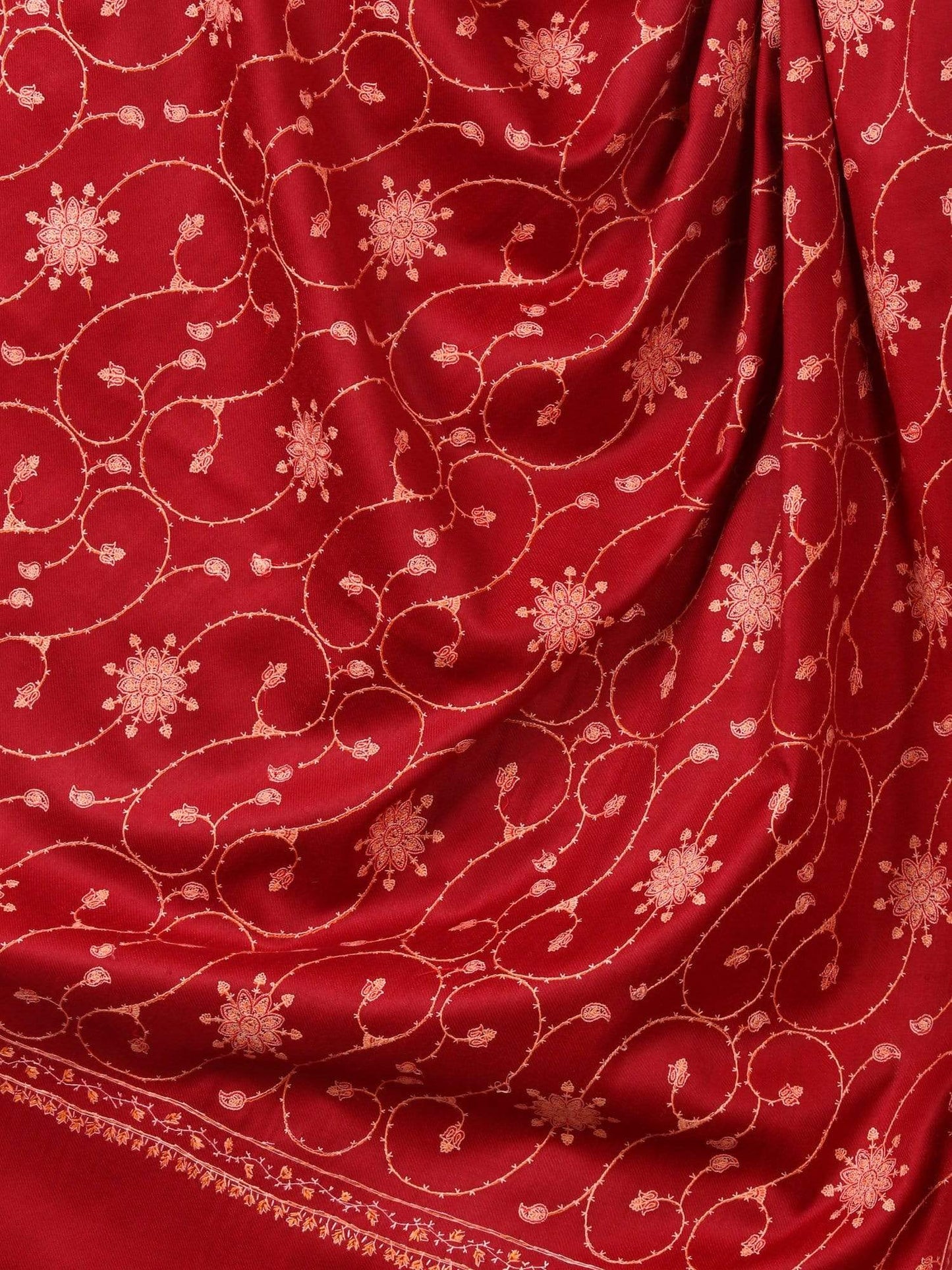 Pashtush India Shawl Pashtush Womens Kashmiri Embroidery Jaal, Fine Wool, Maroon