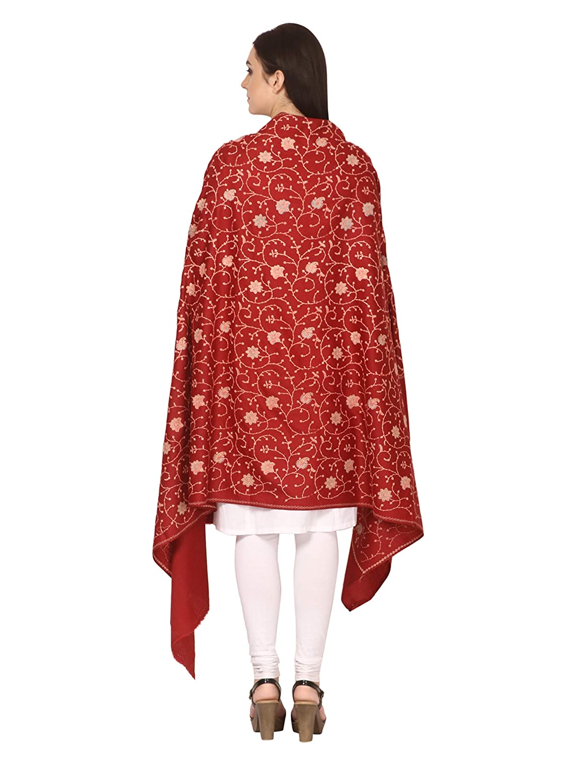 Pashtush India Shawl Pashtush Womens Kashmiri Embroidery Jaal, Fine Wool, Maroon