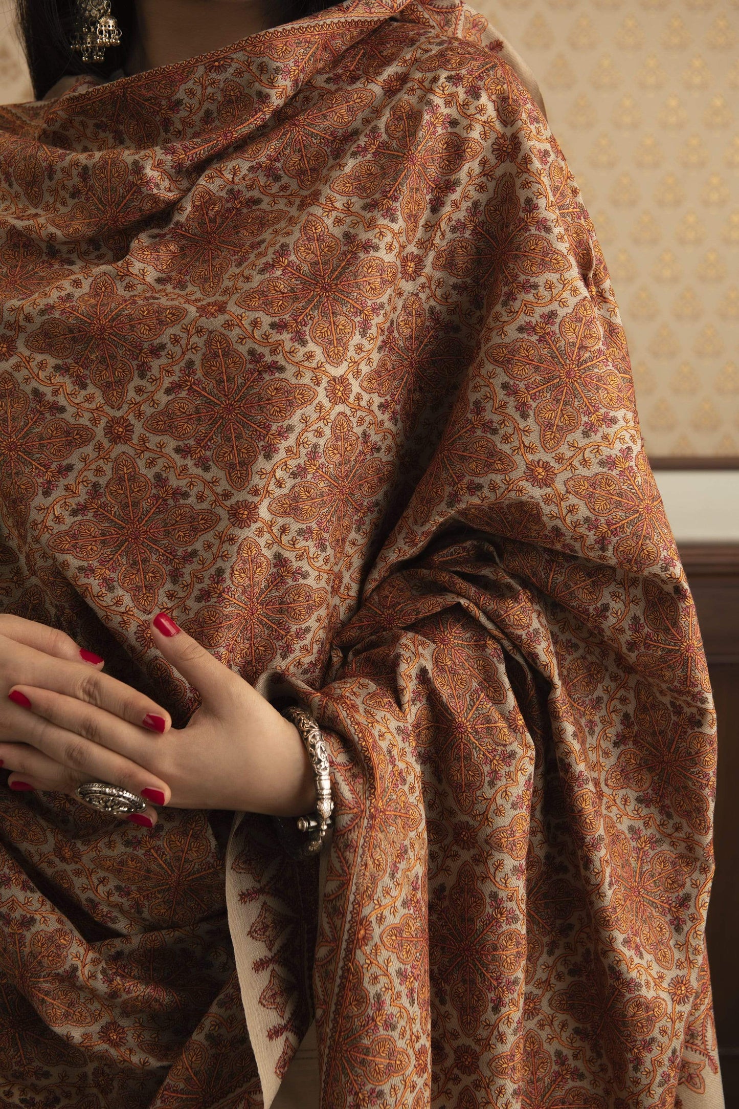 Pashtush India Shawl Pashtush Womens Kashmiri Embroidery Jaal Jamawar Shawl, Intricate Heritage Collection