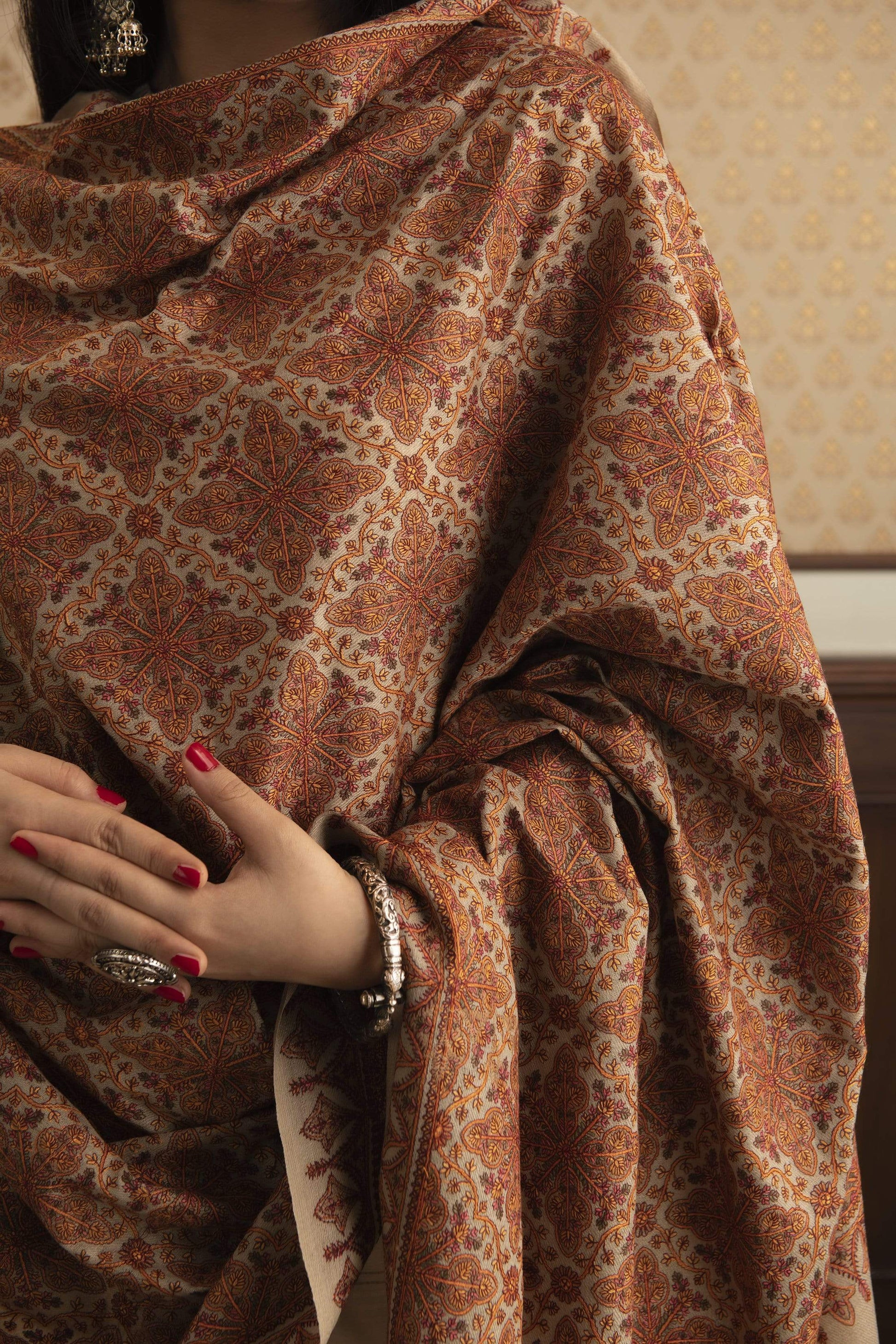 Pashtush India Shawl Pashtush Womens Kashmiri Embroidery Jaal Jamawar Shawl, Intricate Heritage Collection