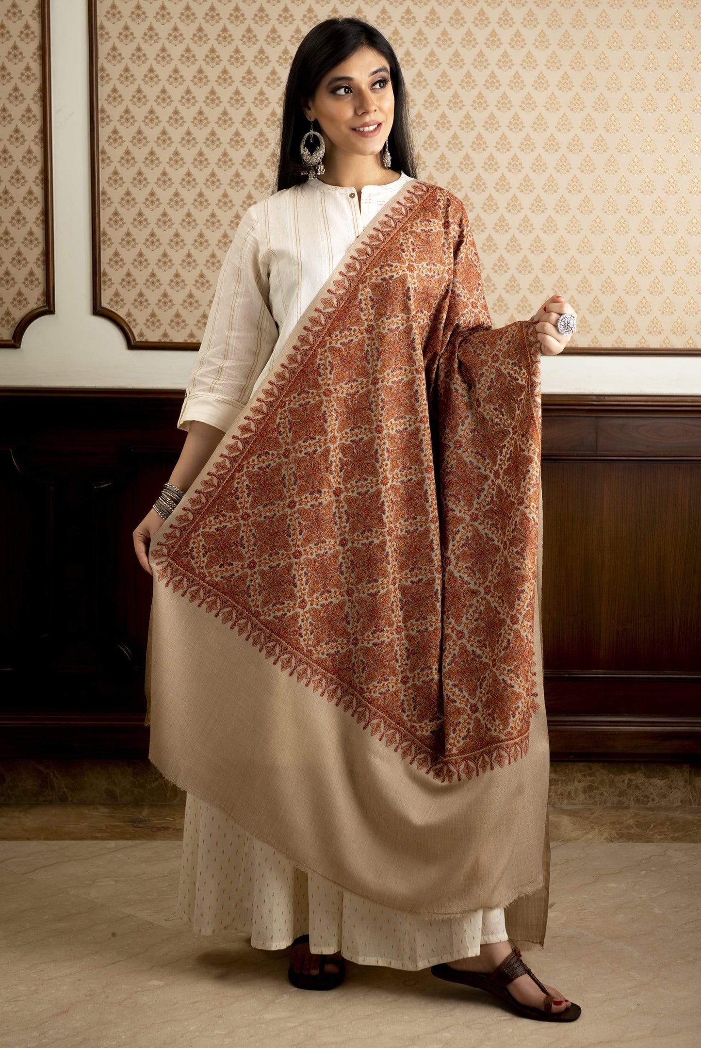 Pashtush India Shawl Pashtush Womens Kashmiri Embroidery Jaal Jamawar Shawl, Intricate Heritage Collection