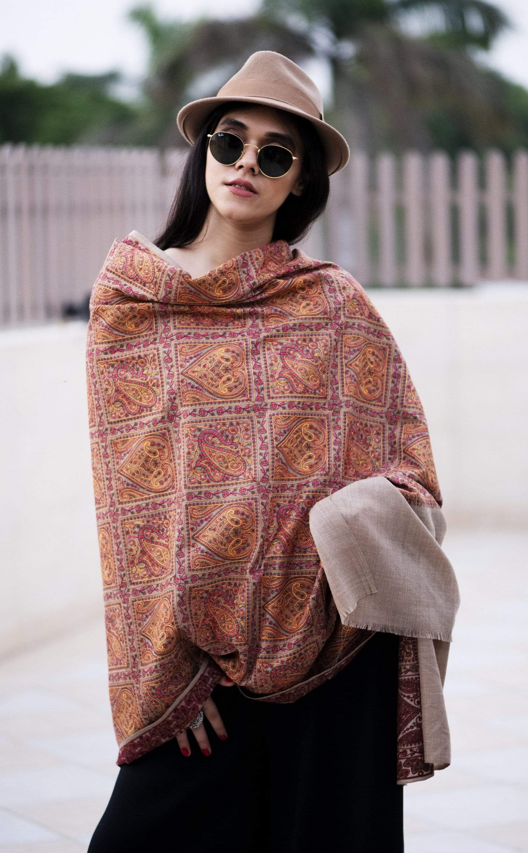 Pashtush India 100x200 Pashtush Womens Kashmiri Embroidery Jaal Jamawar Shawl, Intricate Heritage Collection