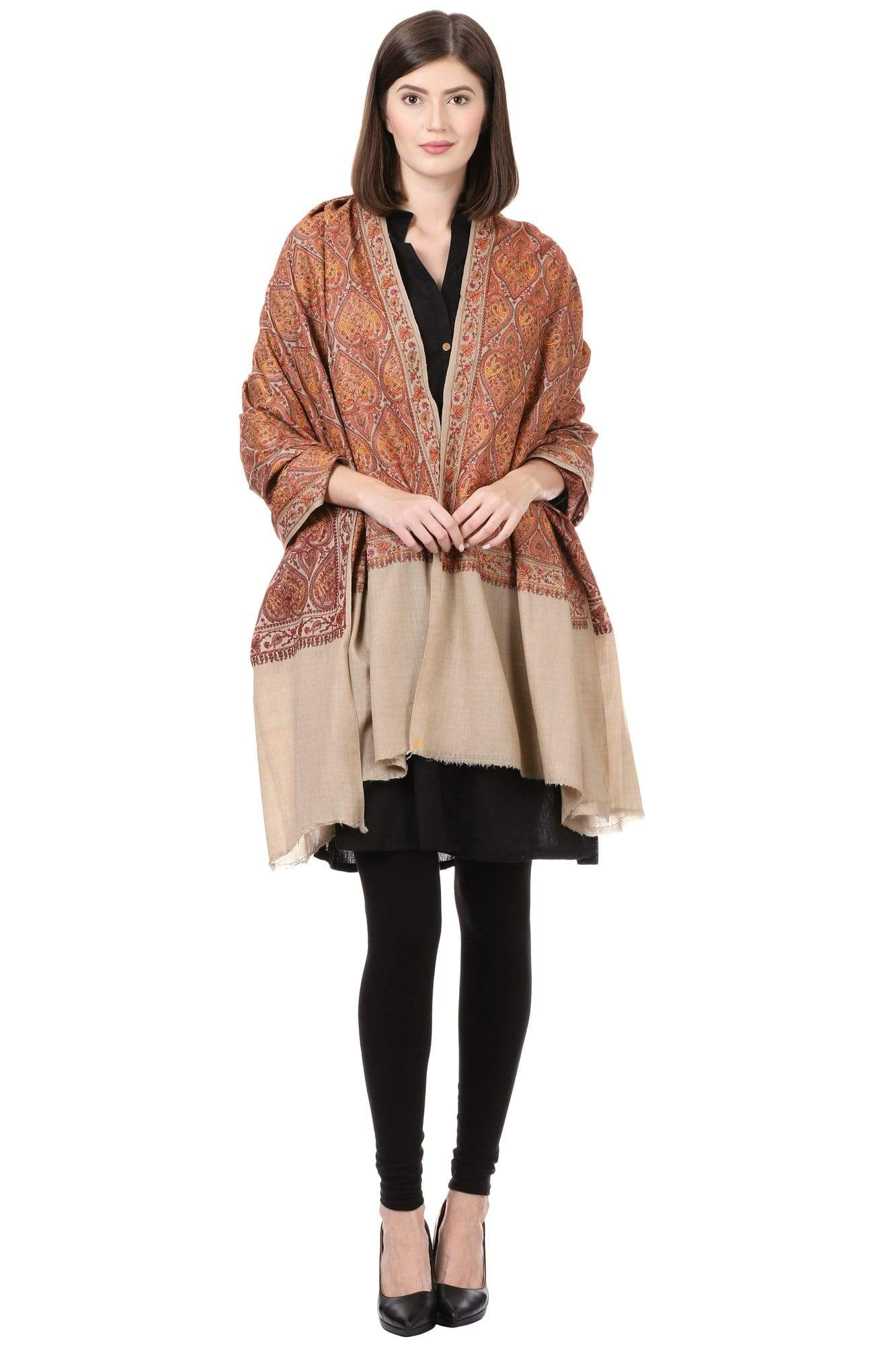 Pashtush India Shawl Pashtush Womens Kashmiri Embroidery Jaal Jamawar Shawl Pashmina handfee