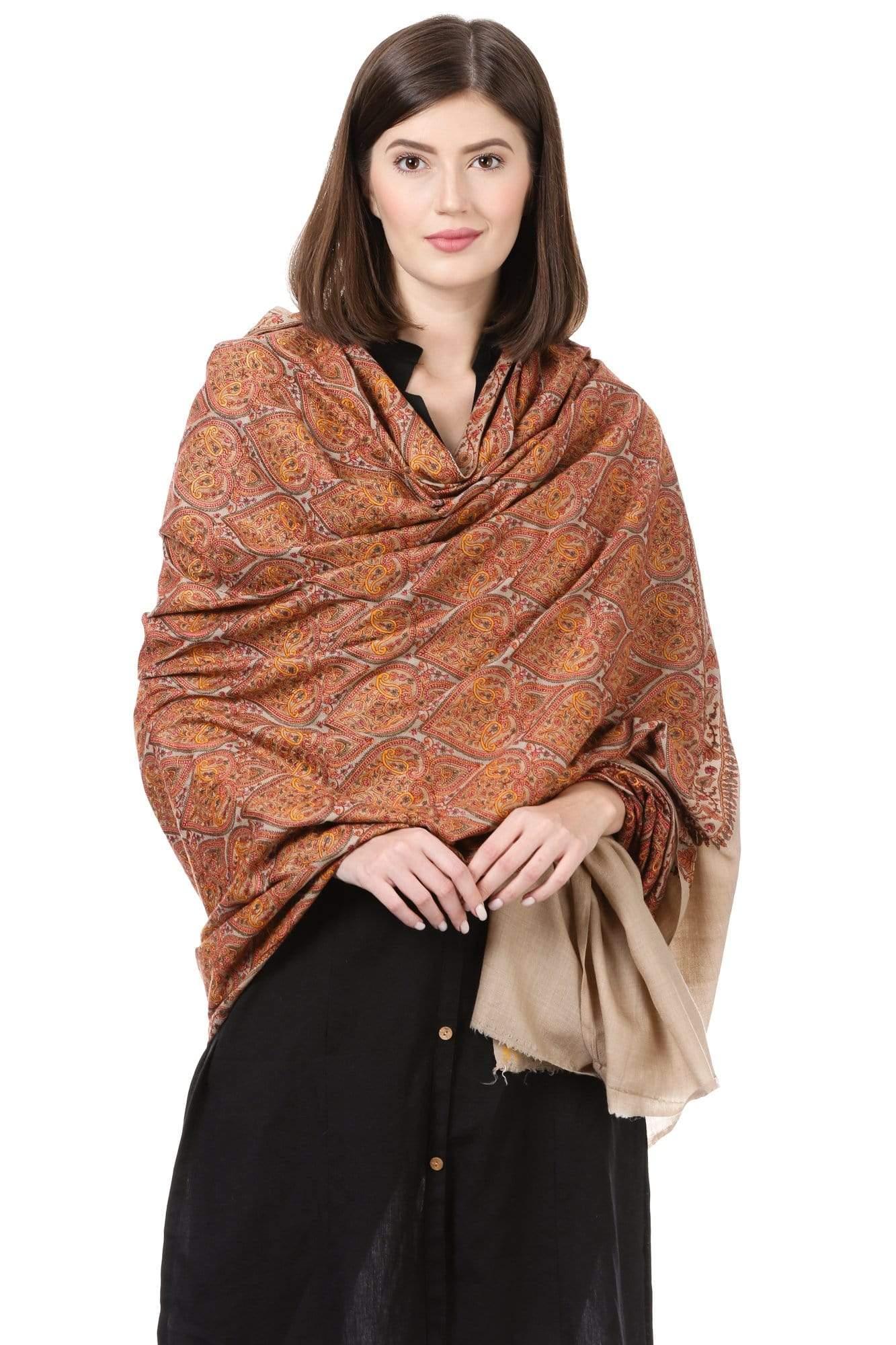 Pashtush India Shawl Pashtush Womens Kashmiri Embroidery Jaal Jamawar Shawl Pashmina handfee