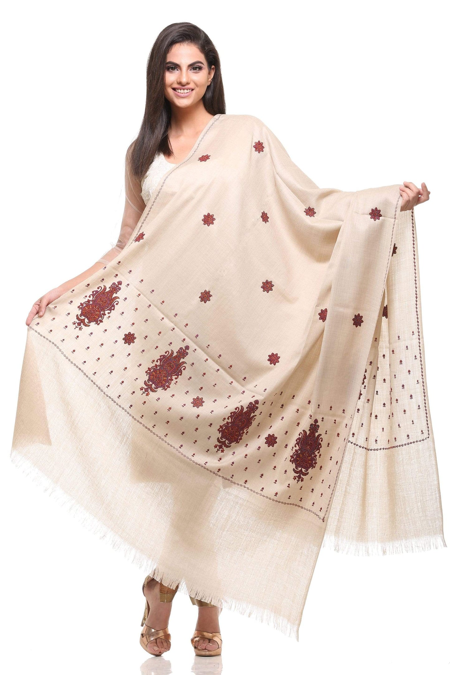 Pashtush India Shawl Pashtush Womens Kashmiri Embroidery Shawl, Beige