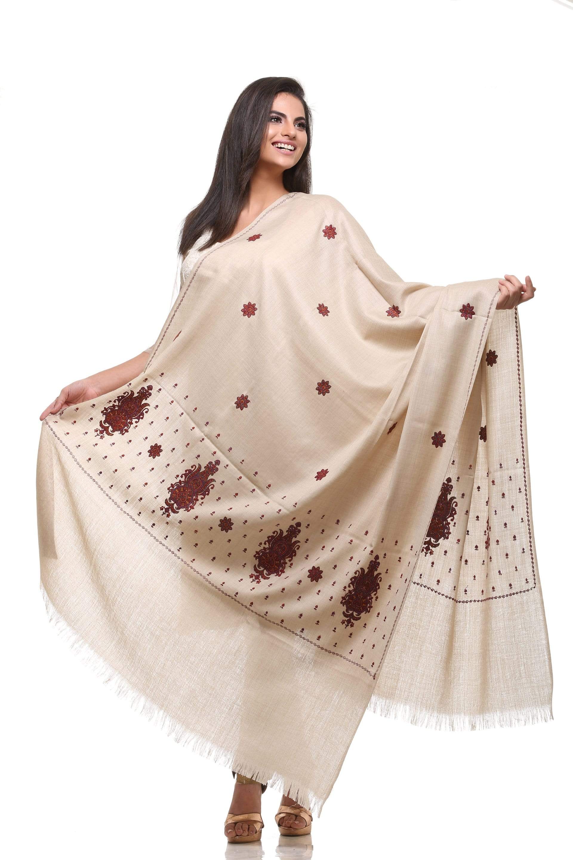 Pashtush India Shawl Pashtush Womens Kashmiri Embroidery Shawl, Beige