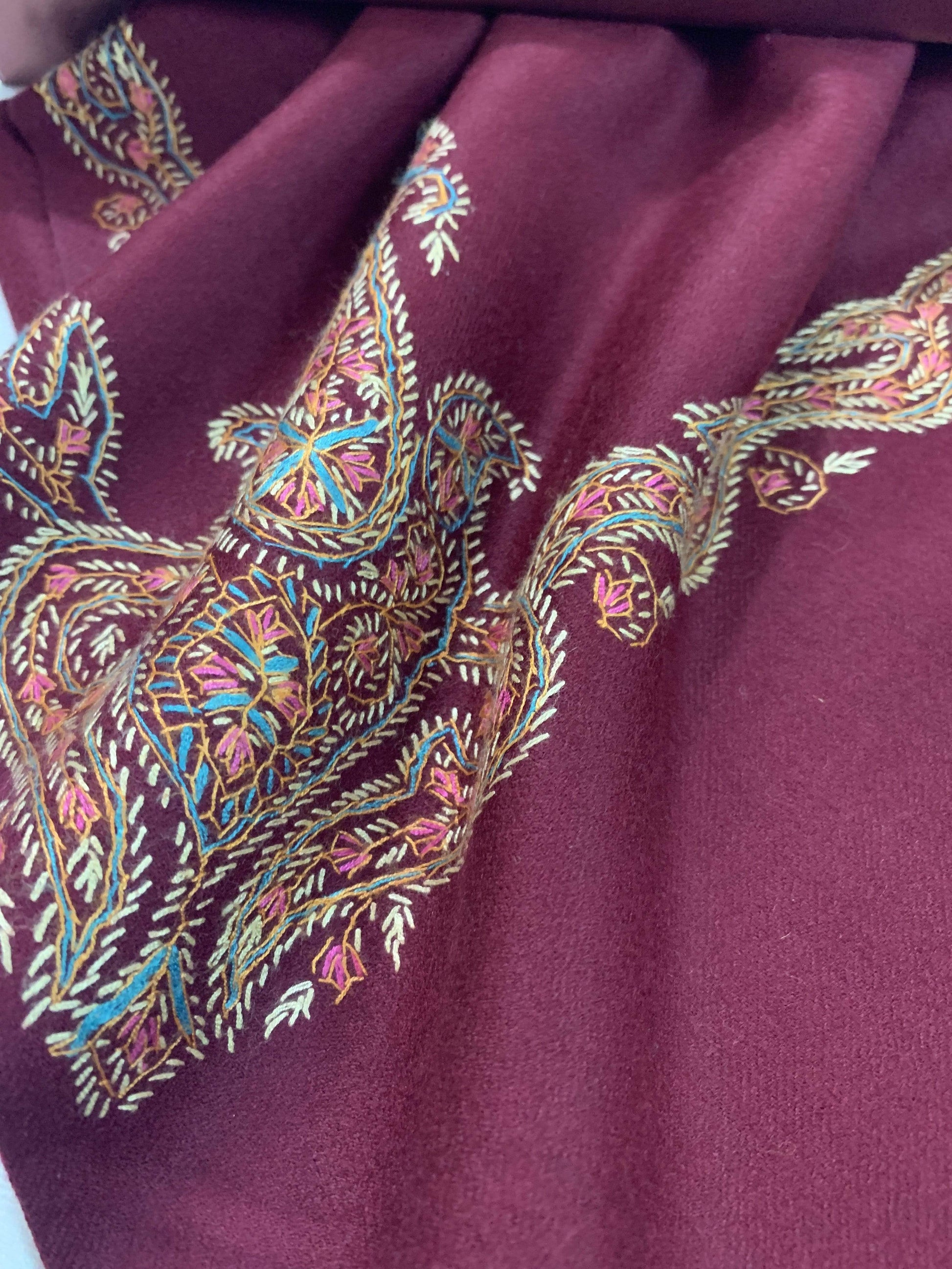 Pashtush India Shawl Pashtush Womens Kashmiri Embroidery Shawl, Border Design, 100% Pure Wool Shawls