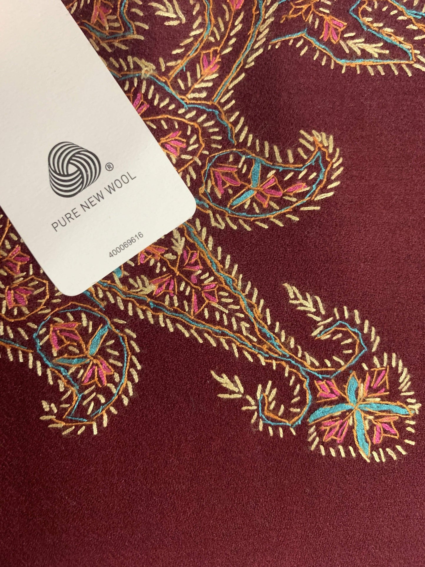Pashtush India Shawl Pashtush Womens Kashmiri Embroidery Shawl, Border Design, 100% Pure Wool Shawls