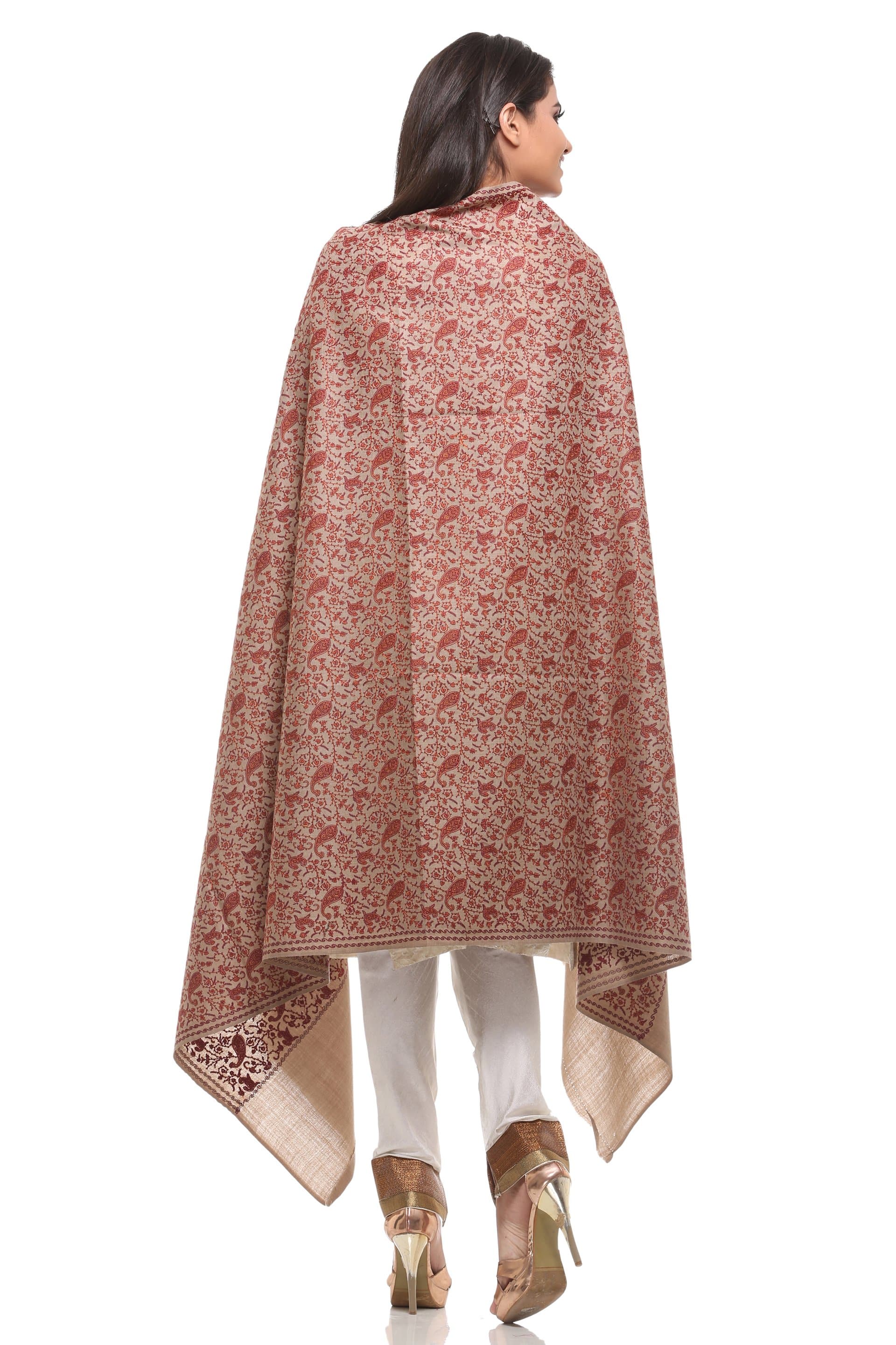 Pashtush India Shawl Pashtush Womens Kashmiri Embroidery Shawl, Heavy Design, Silk Thread Needlework (Dark Pashmina)