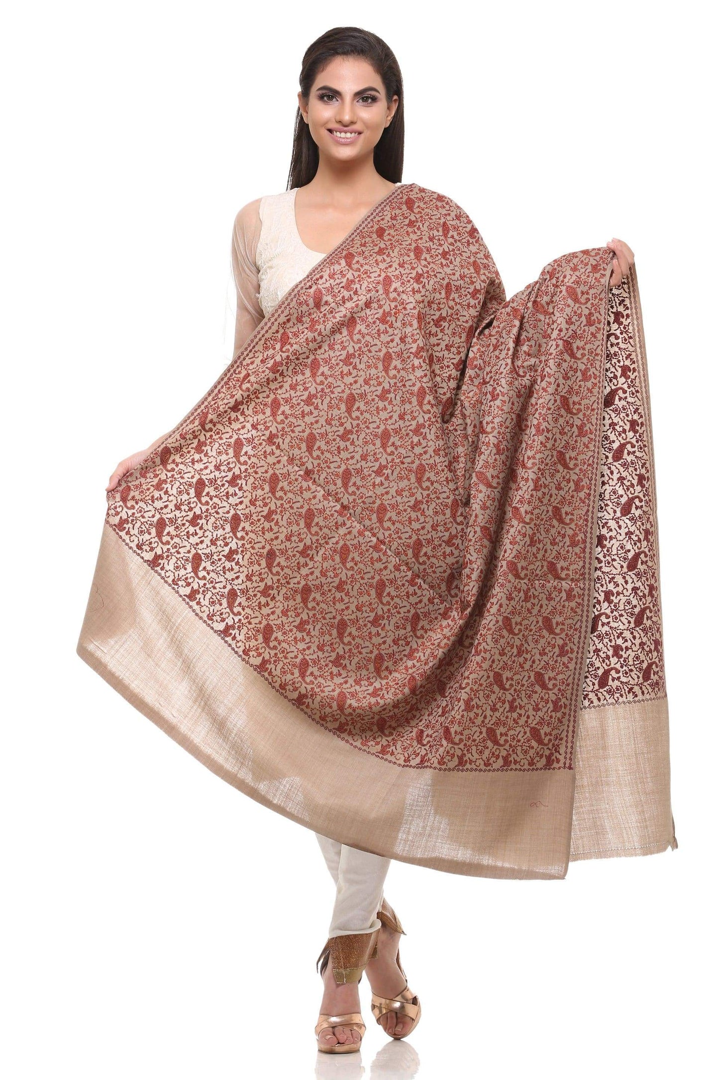 Pashtush India 100x200 Pashtush Womens Kashmiri Embroidery Shawl, Heavy Design, Silk Thread Needlework (Dark Pashmina)