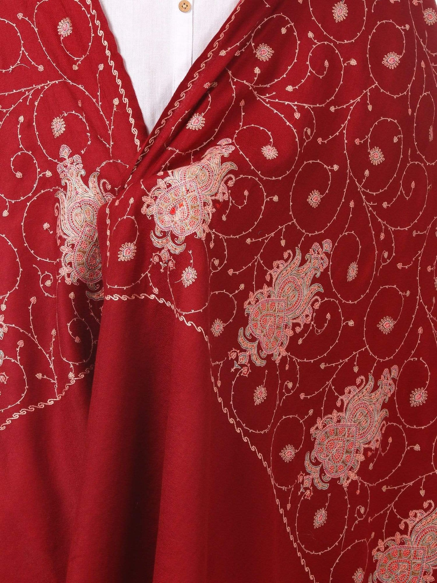 Pashtush Store Shawl Pashtush Womens Kashmiri Embroidery Shawl, Jaal Design, Silk Thread Needlework