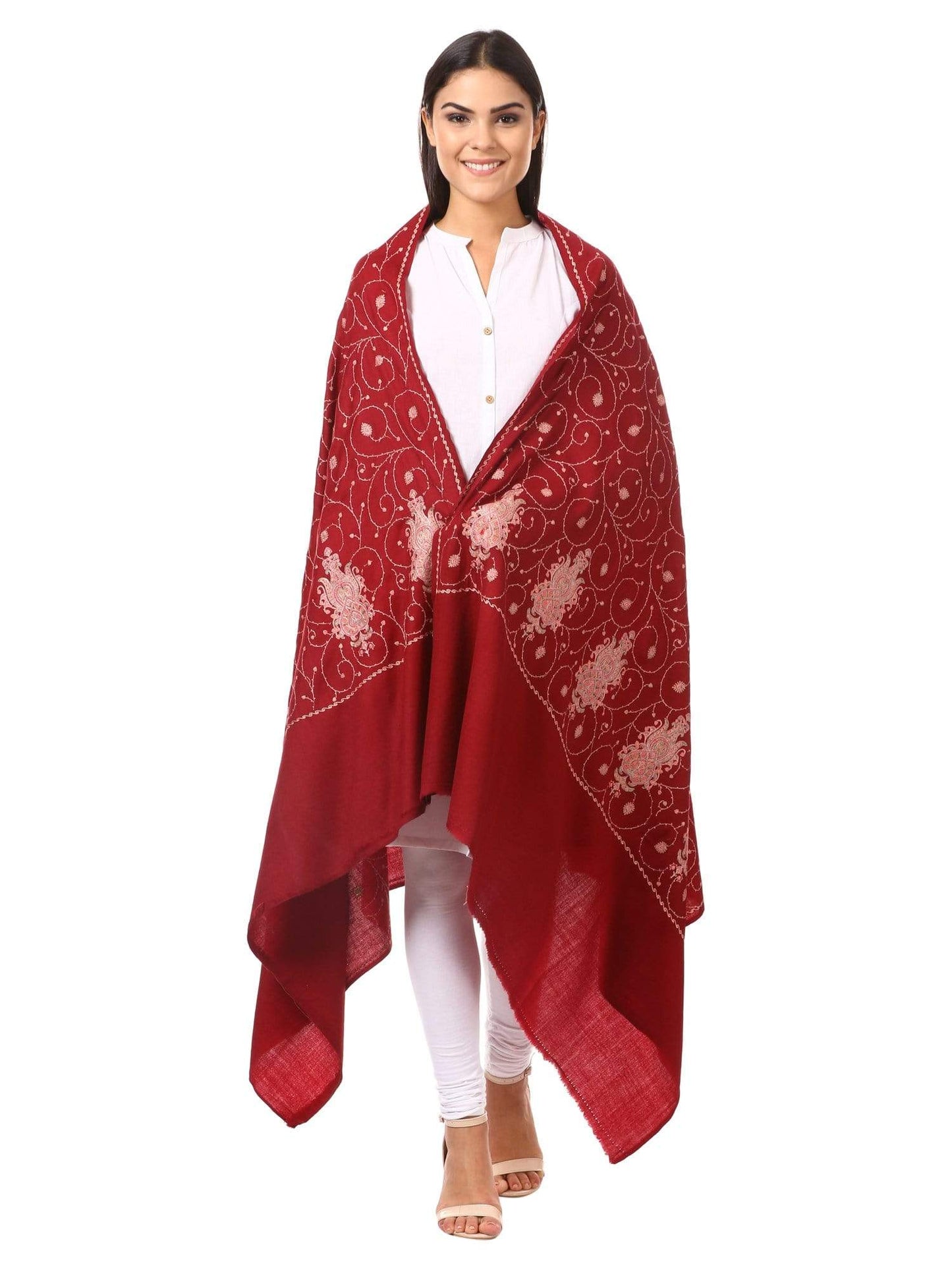Pashtush Store Shawl Pashtush Womens Kashmiri Embroidery Shawl, Jaal Design, Silk Thread Needlework