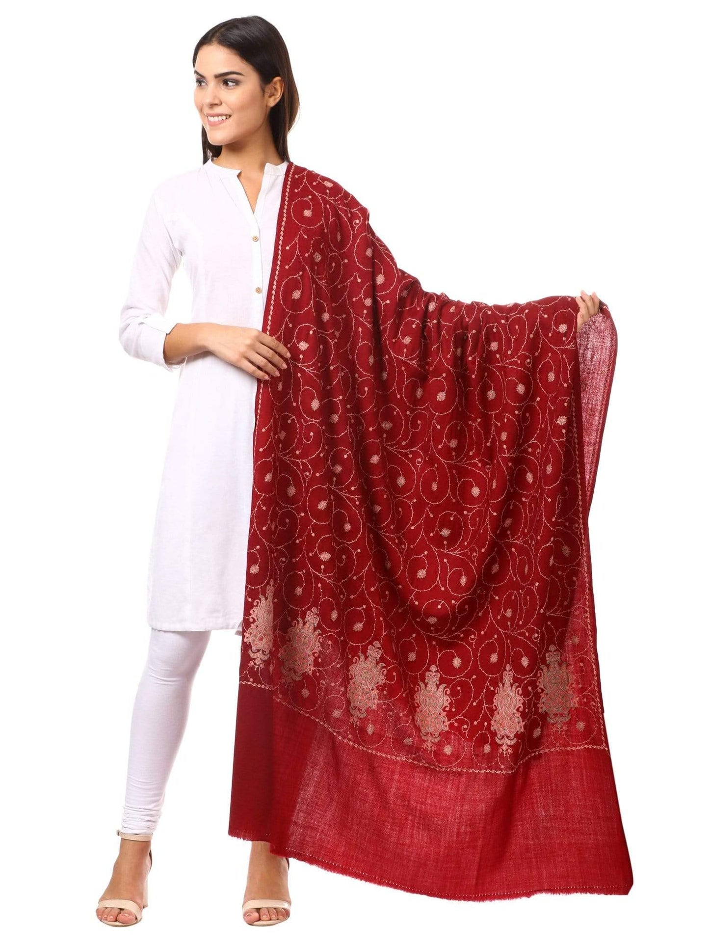 Pashtush Store Shawl Pashtush Womens Kashmiri Embroidery Shawl, Jaal Design, Silk Thread Needlework